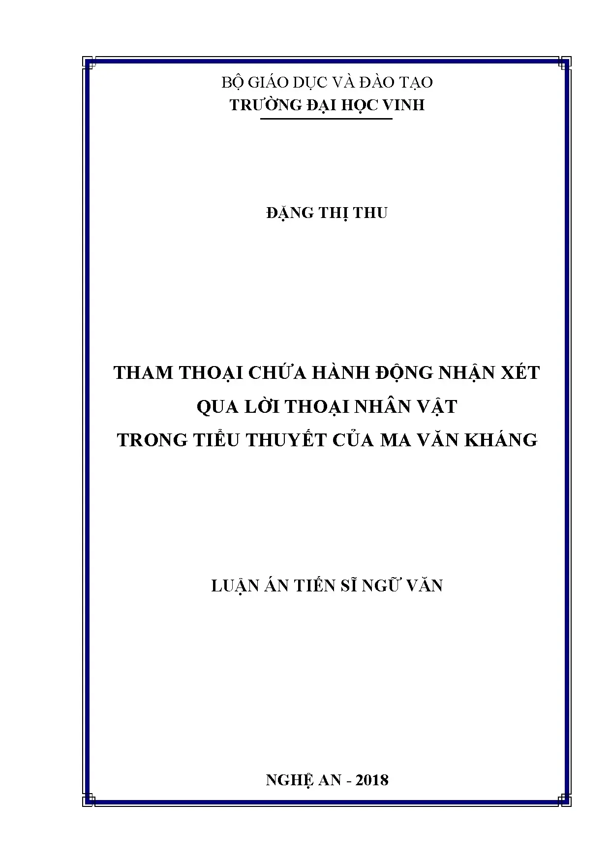 Tham thoại hành động nhận xét trong tiểu thuyết Ma Văn Kháng