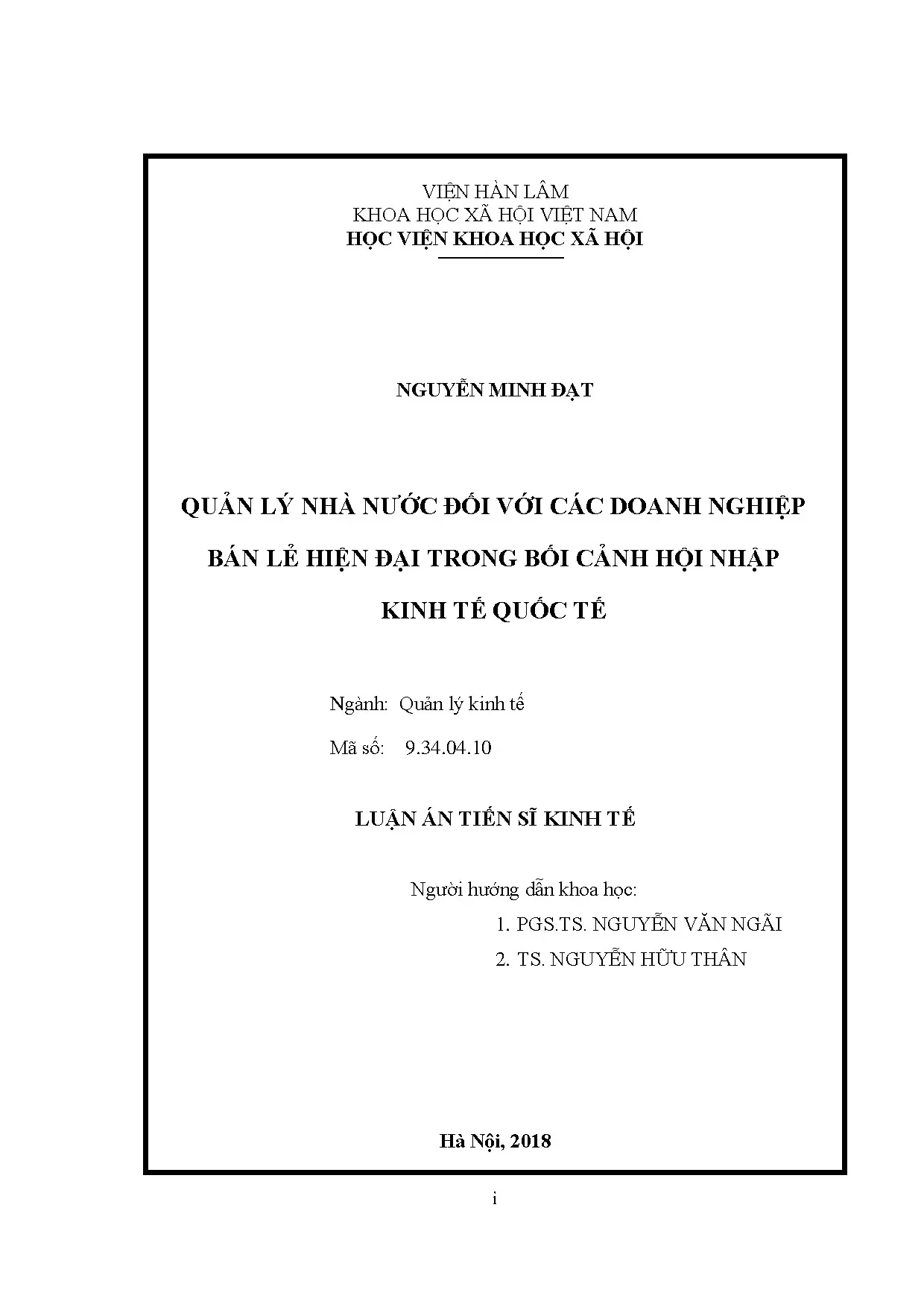 Quản lý nhà nước đối với doanh nghiệp bán lẻ hiện đại Việt Nam