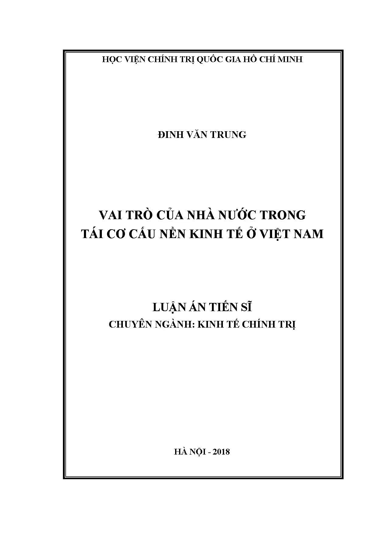 Vai trò nhà nước trong tái cơ cấu kinh tế Việt Nam 2011-2017