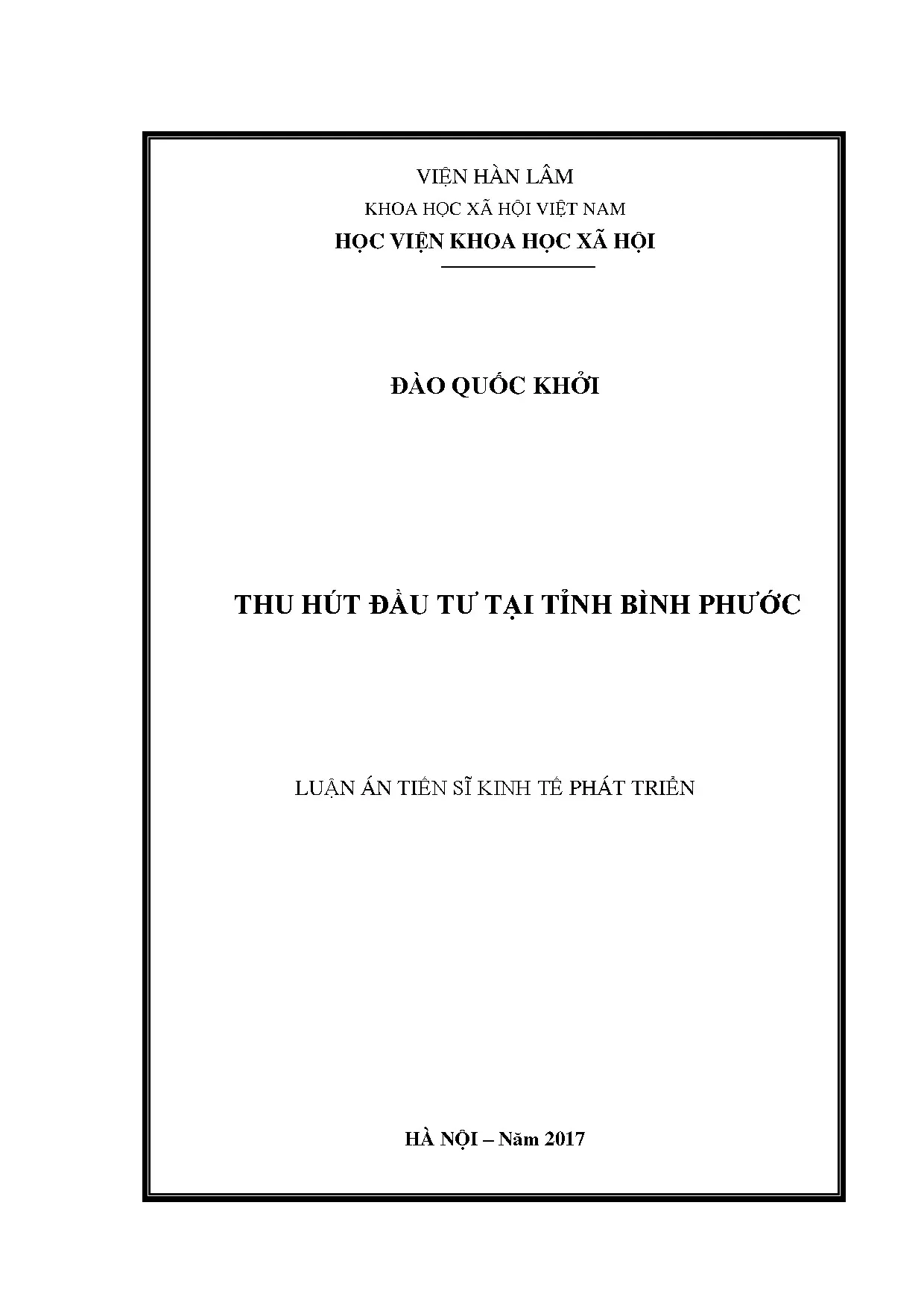 Thu hút đầu tư tại Bình Phước: Luận án Tiến sĩ