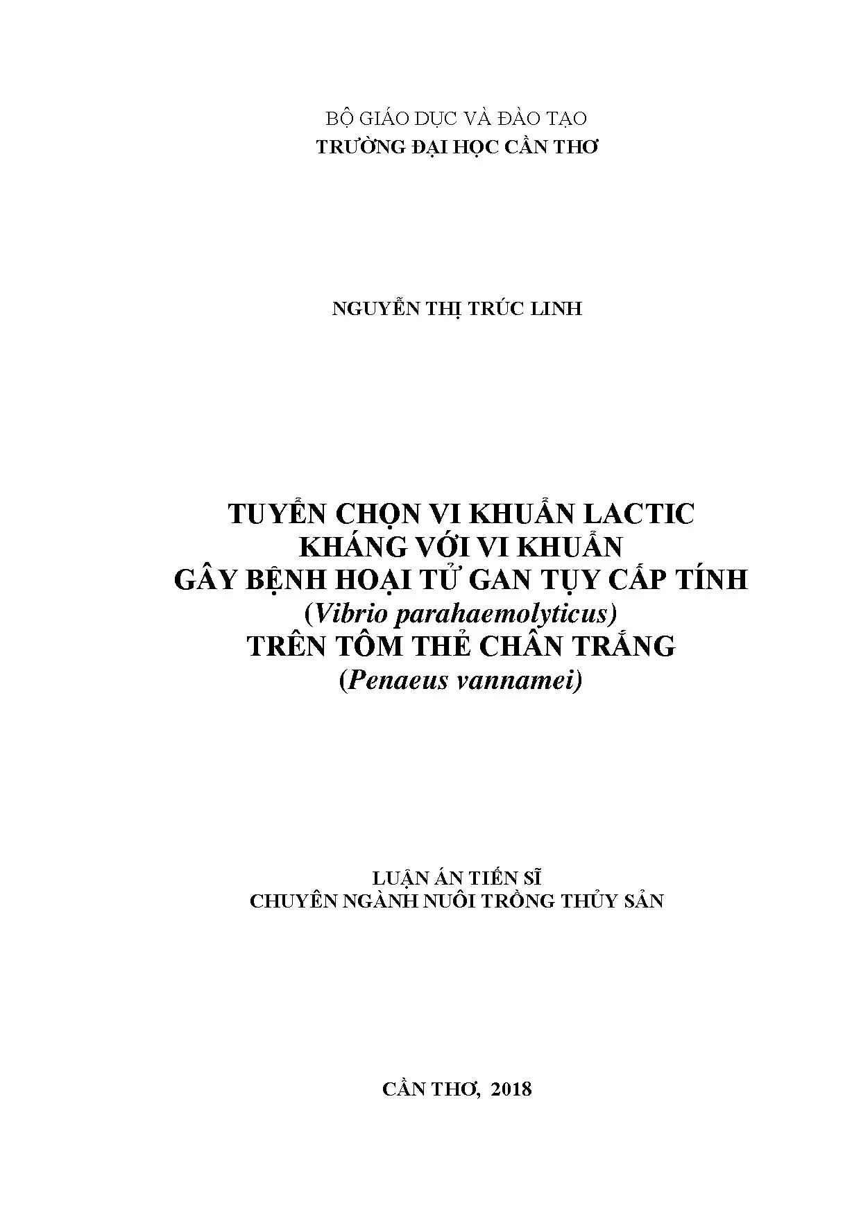Tuyển chọn vi khuẩn lactic kháng V. parahaemolyticus trên tôm