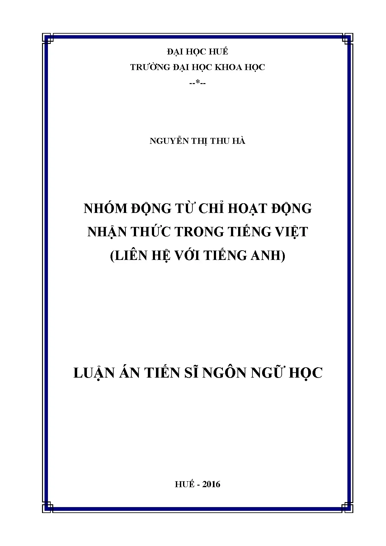 Nhóm động từ nhận thức trong tiếng Việt liên hệ tiếng Anh