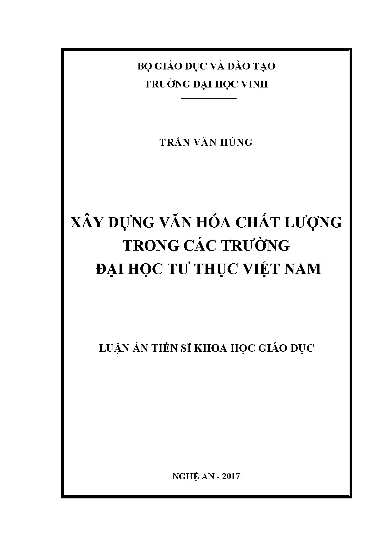 Nghiên cứu xây dựng văn hóa chất lượng ĐH tư thục