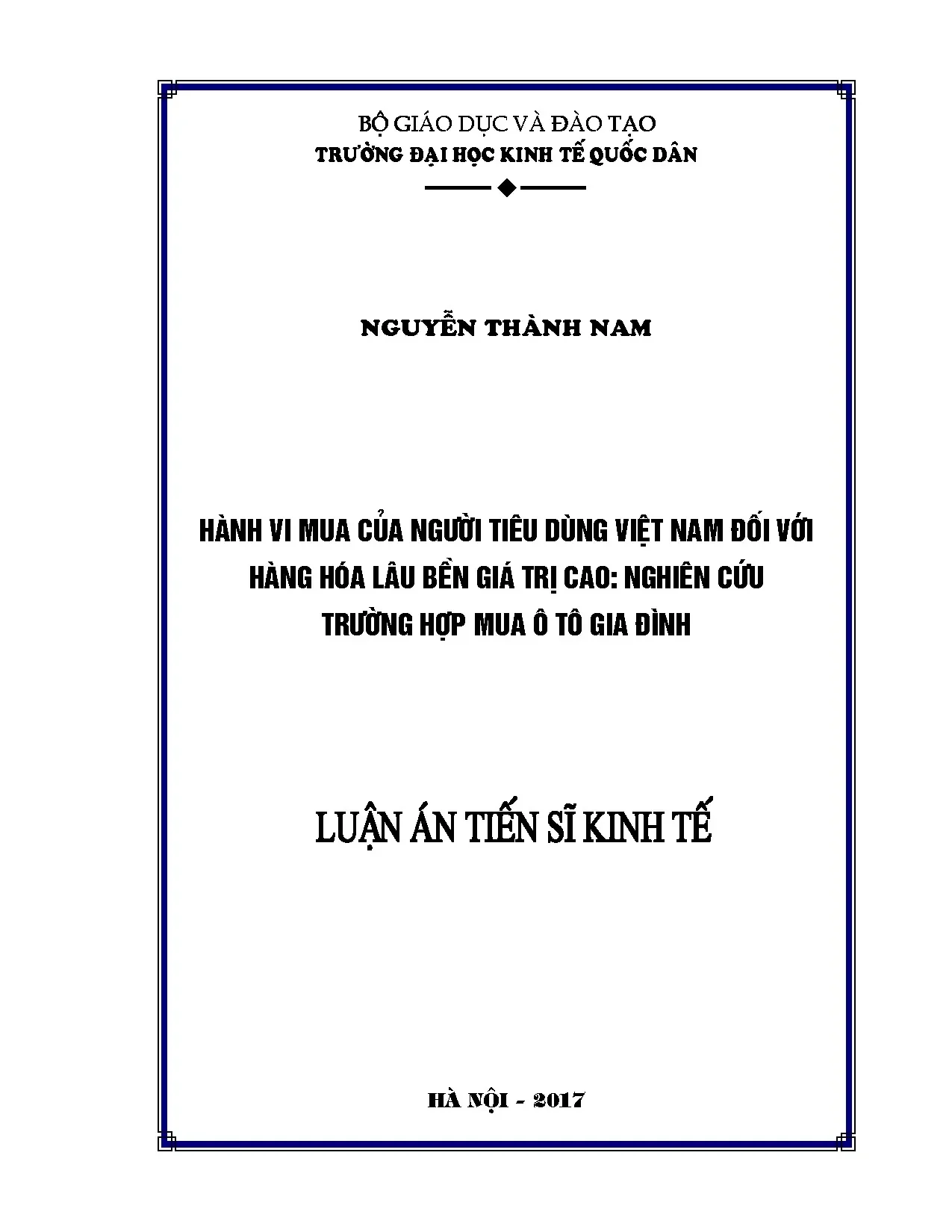 Hành vi mua ô tô gia đình ở Việt Nam - Luận án TS