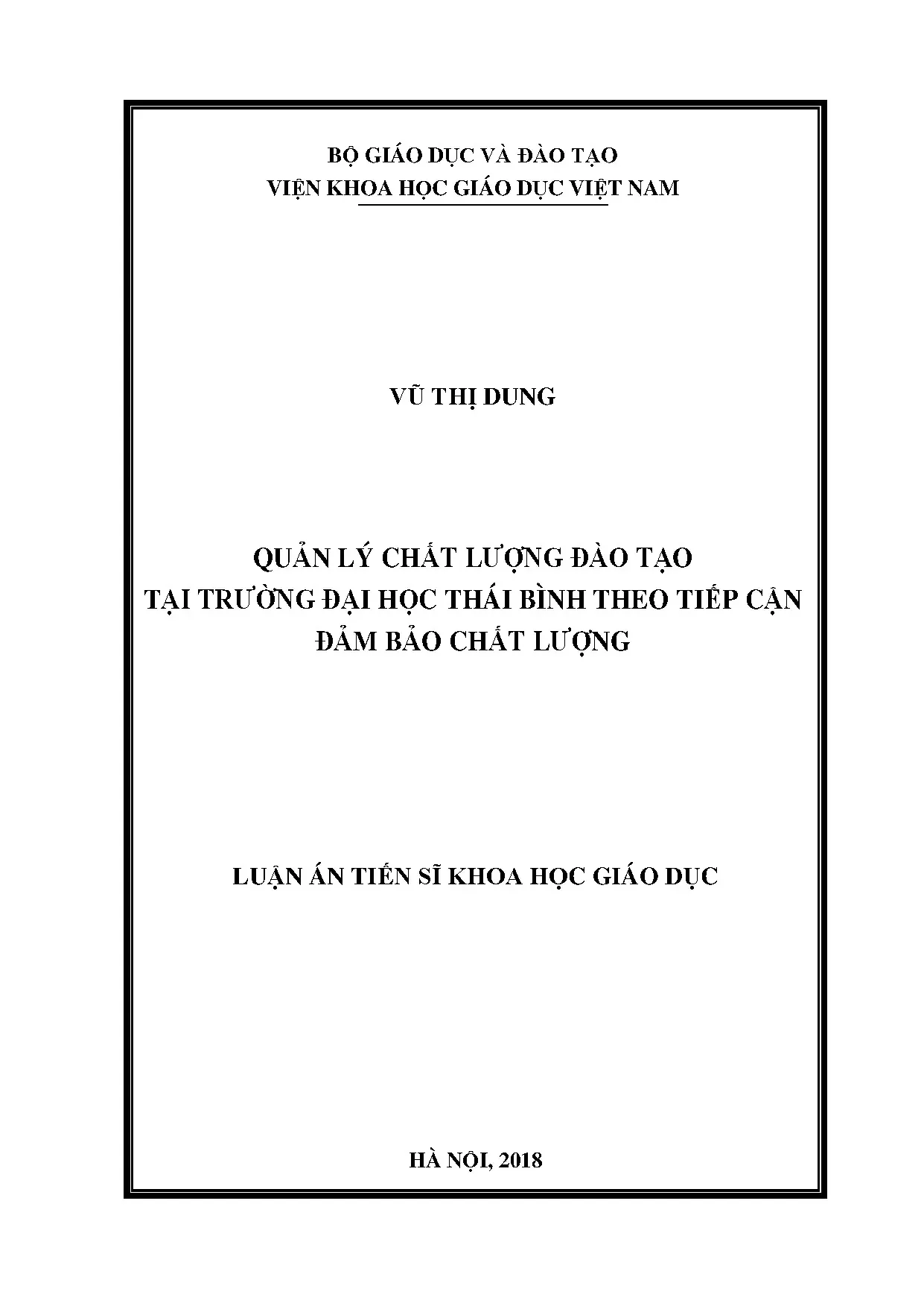 Nghiên cứu quản lý chất lượng đào tạo ĐH Thái Bình theo tiếp cận ĐBCL