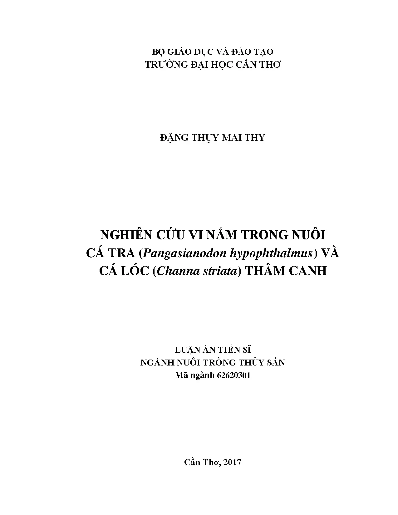 Nghiên cứu vi nấm trong nuôi cá tra và cá lóc