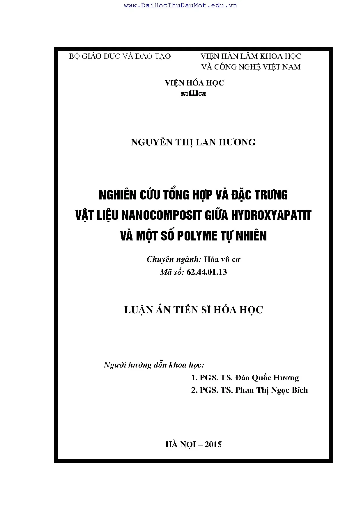 Tổng hợp và đặc trưng vật liệu nanocomposit HA/polyme tự nhiên