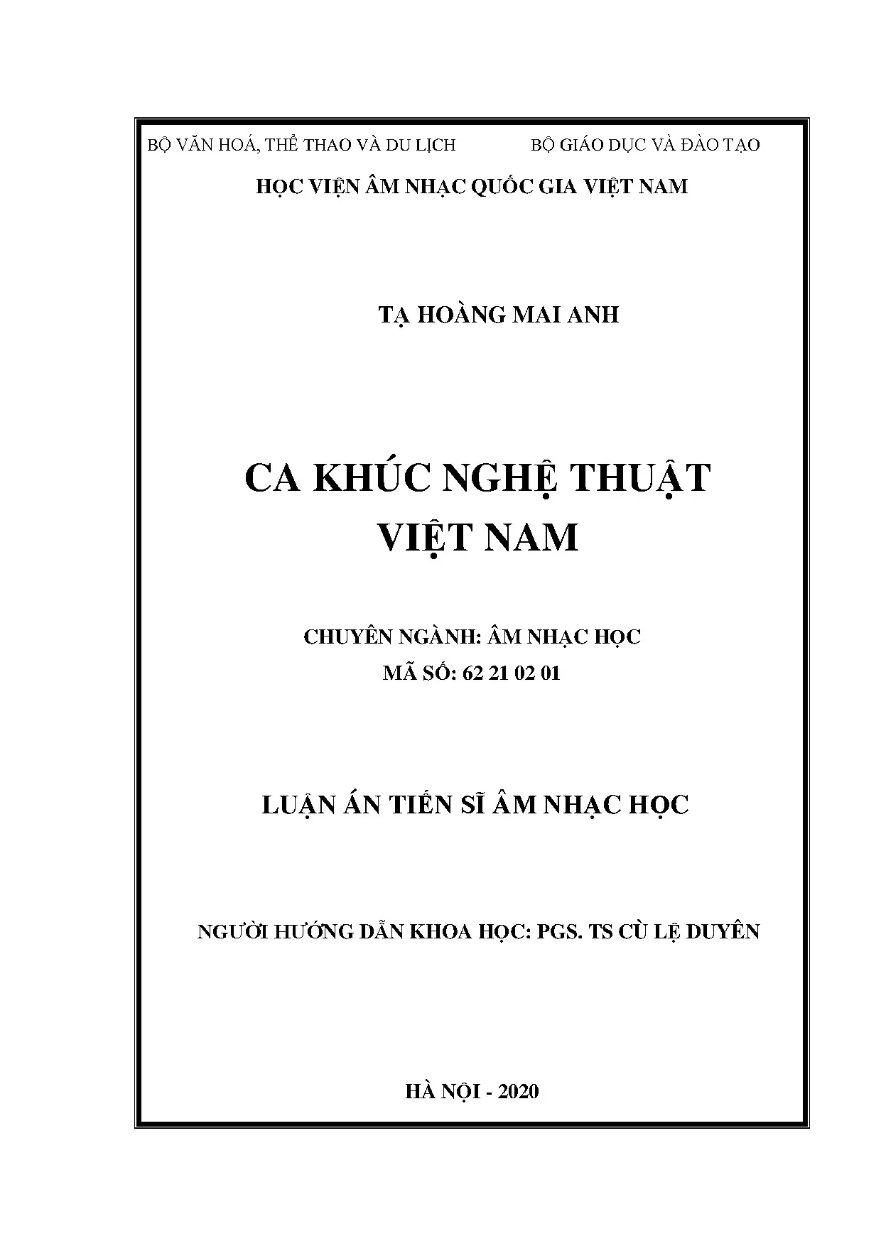 Luận án tiến sĩ âm nhạc học ca khúc nghệ thuật việt nam