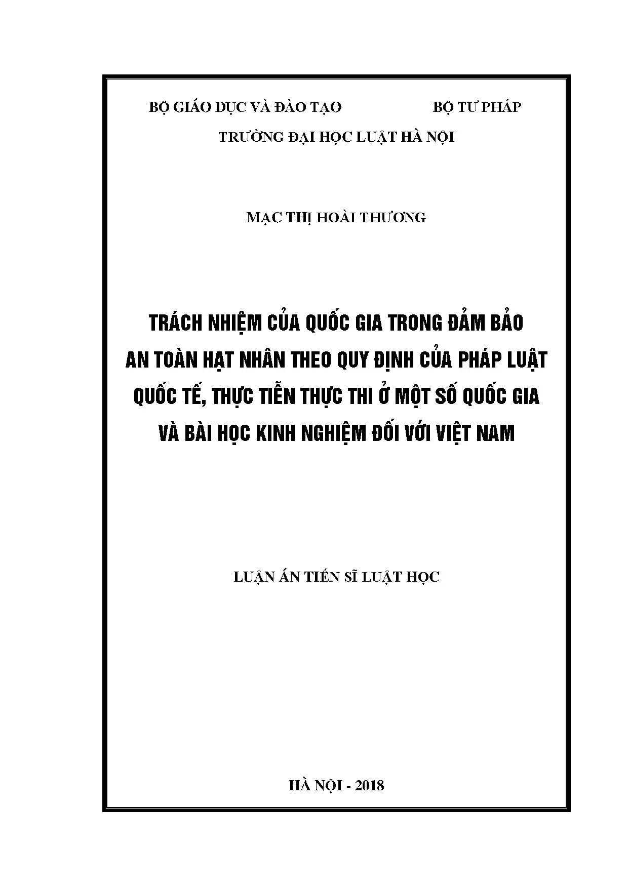 Trách nhiệm quốc gia trong đảm bảo an toàn hạt nhân theo pháp luật quốc tế