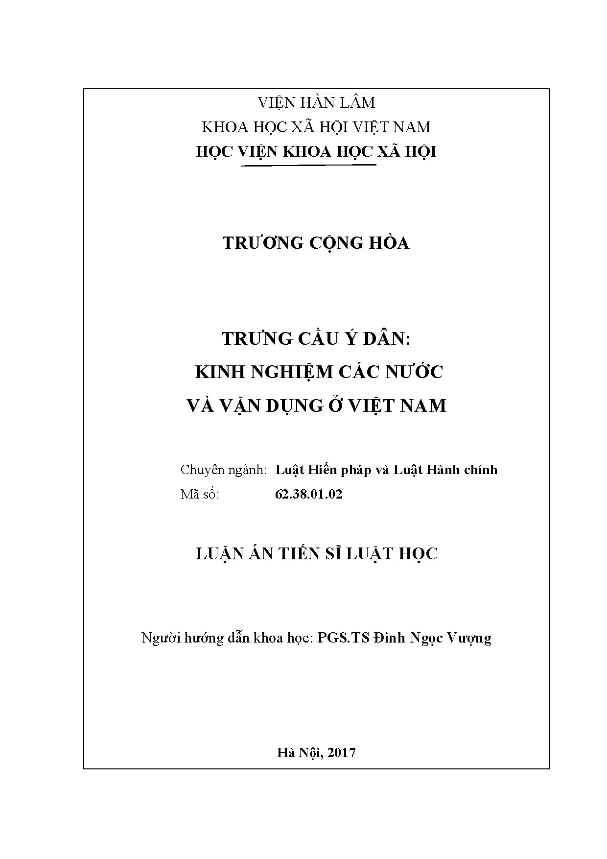 Trưng cầu ý dân: Kinh nghiệm quốc tế và vận dụng ở Việt Nam