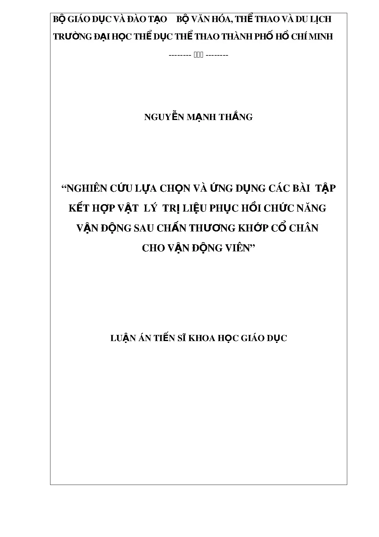 Nghiên cứu bài tập vật lý trị liệu phục hồi chấn thương cổ chân cho vận động viên