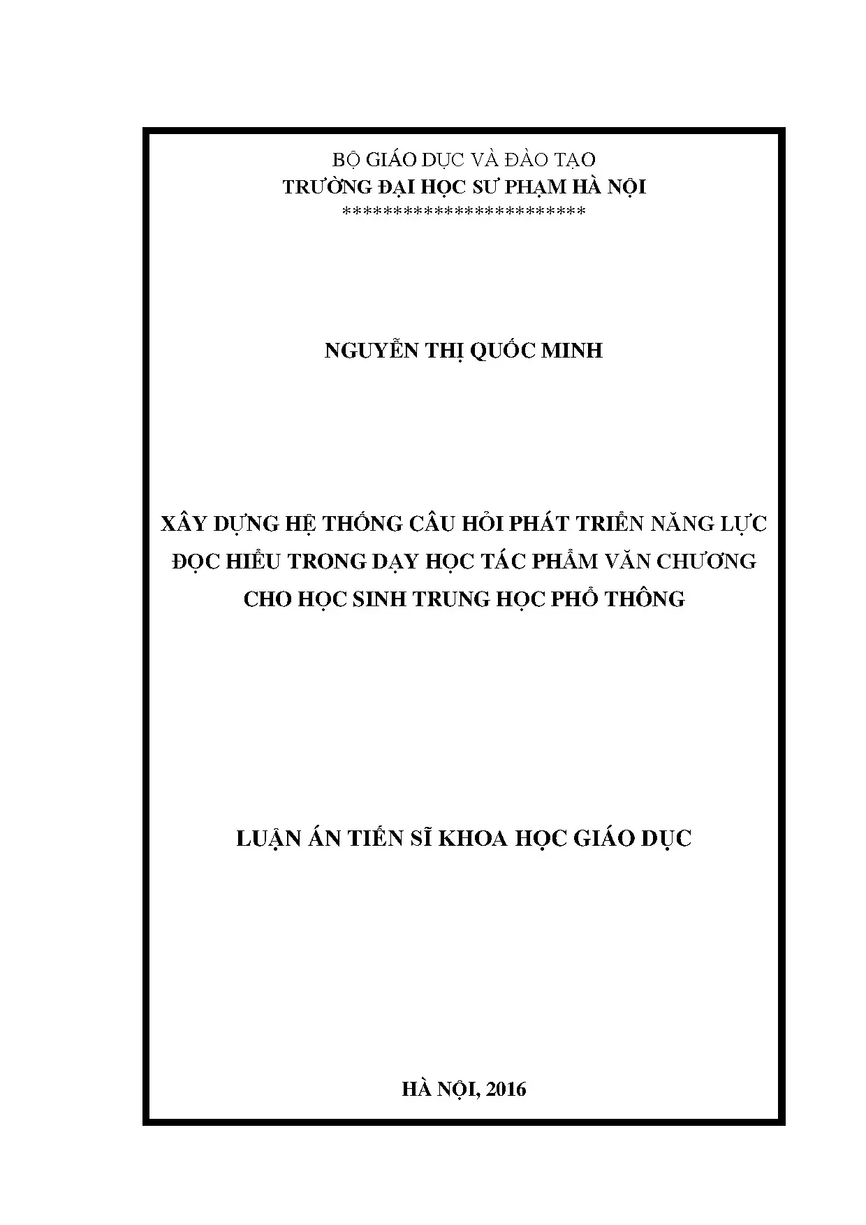 Xây dựng hệ thống câu hỏi phát triển năng lực đọc hiểu trong THPT