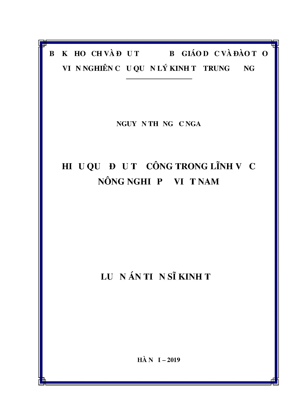 Luận án hiệu quả đầu tư công trong nông nghiệp Việt Nam