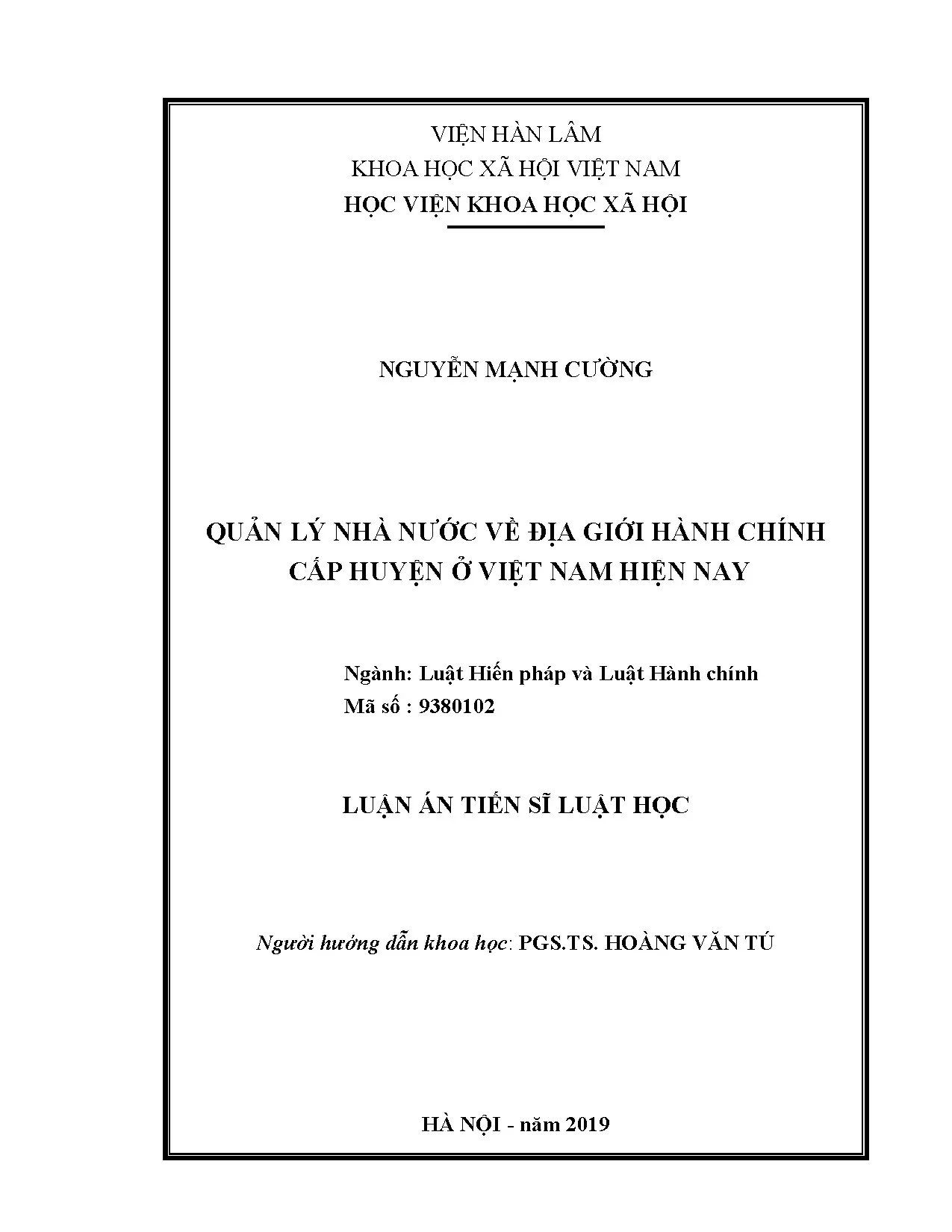 Quản lý nhà nước về địa giới hành chính cấp huyện ở Việt Nam