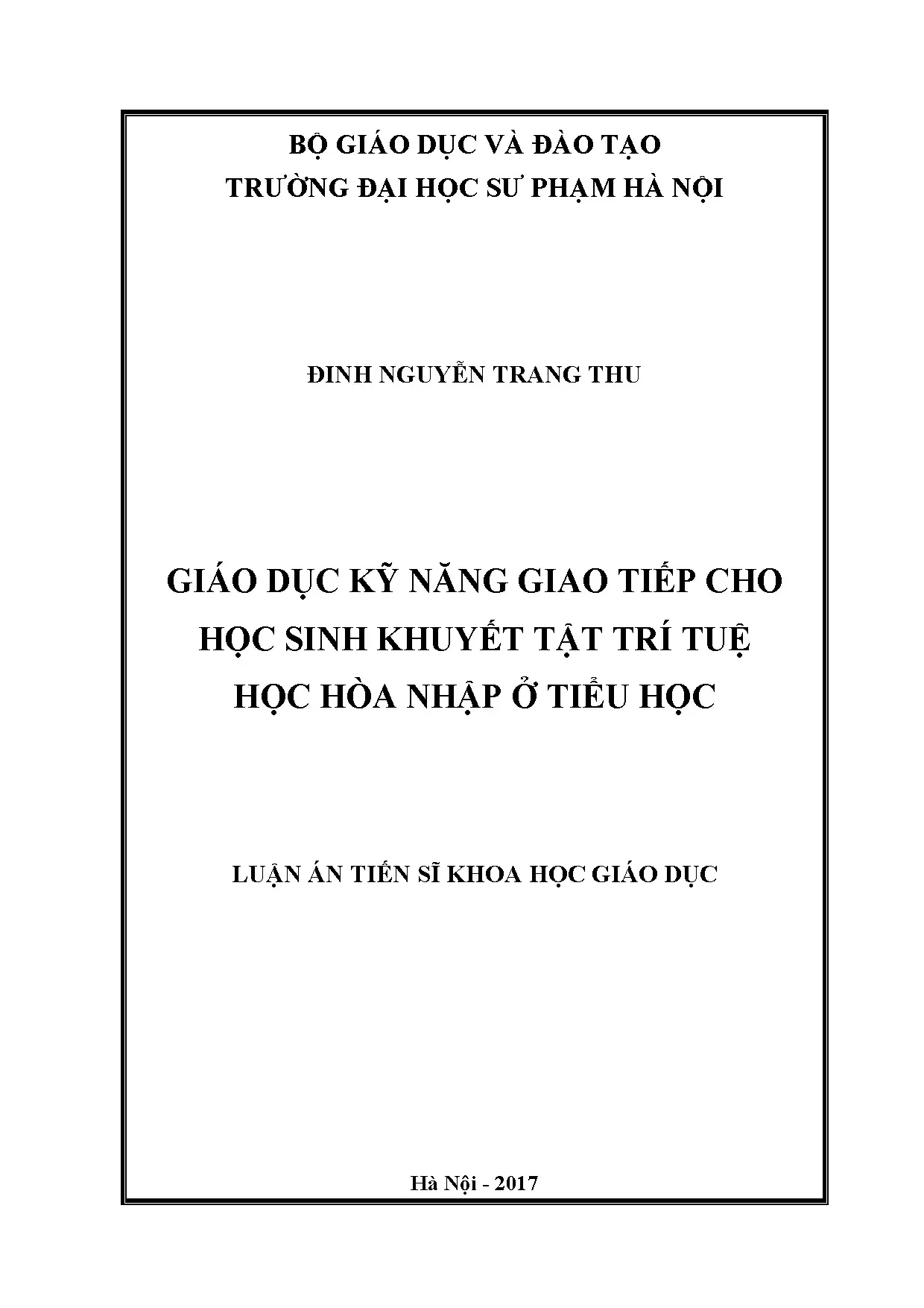 Giáo dục kỹ năng giao tiếp cho học sinh khuyết tật trí tuệ hòa nhập