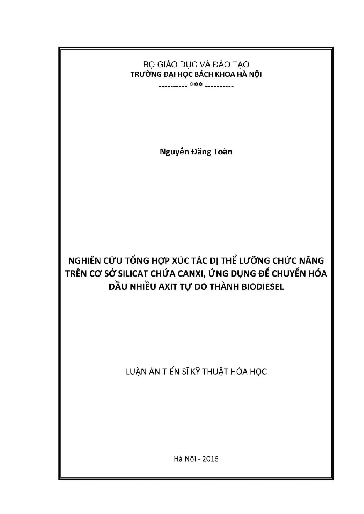 Nghiên cứu tổng hợp xúc tác dị thể lưỡng chức năng trên cơ s