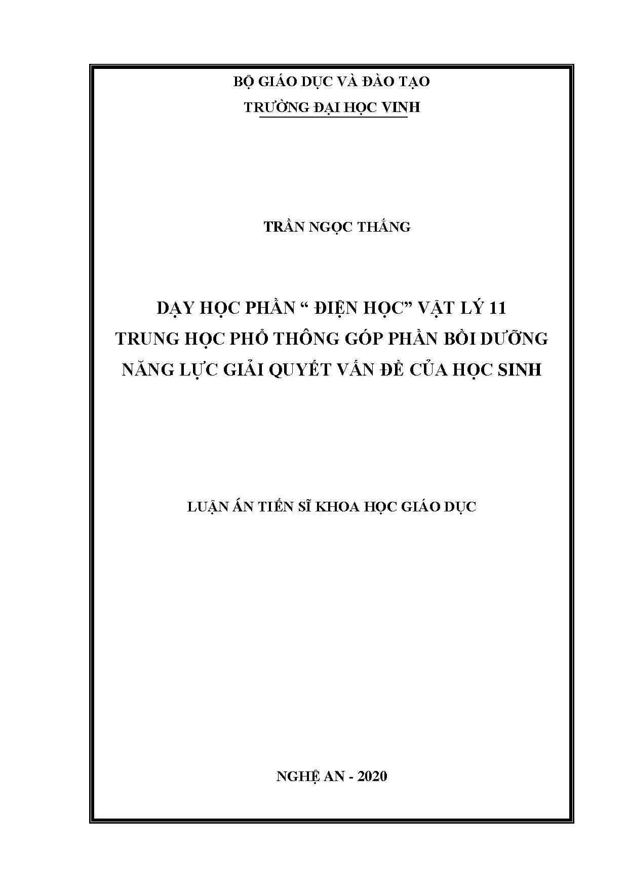 Dạy học phần điện học vật lý 11 góp phần bồi dưỡng năng lực giải quyết vấn đề