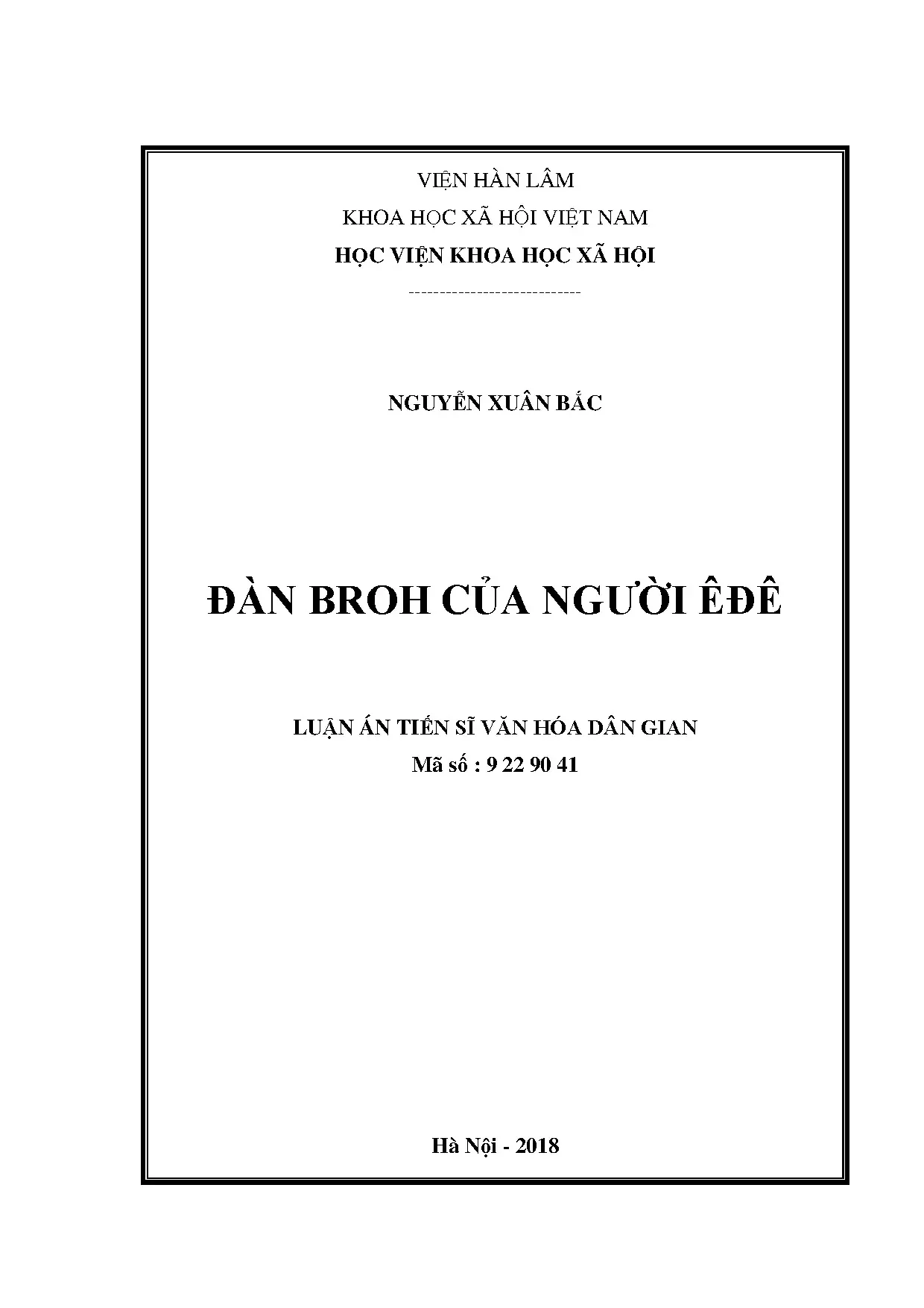 Nghiên cứu đàn broh Êđê - Luận án tiến sĩ văn hóa dân gian