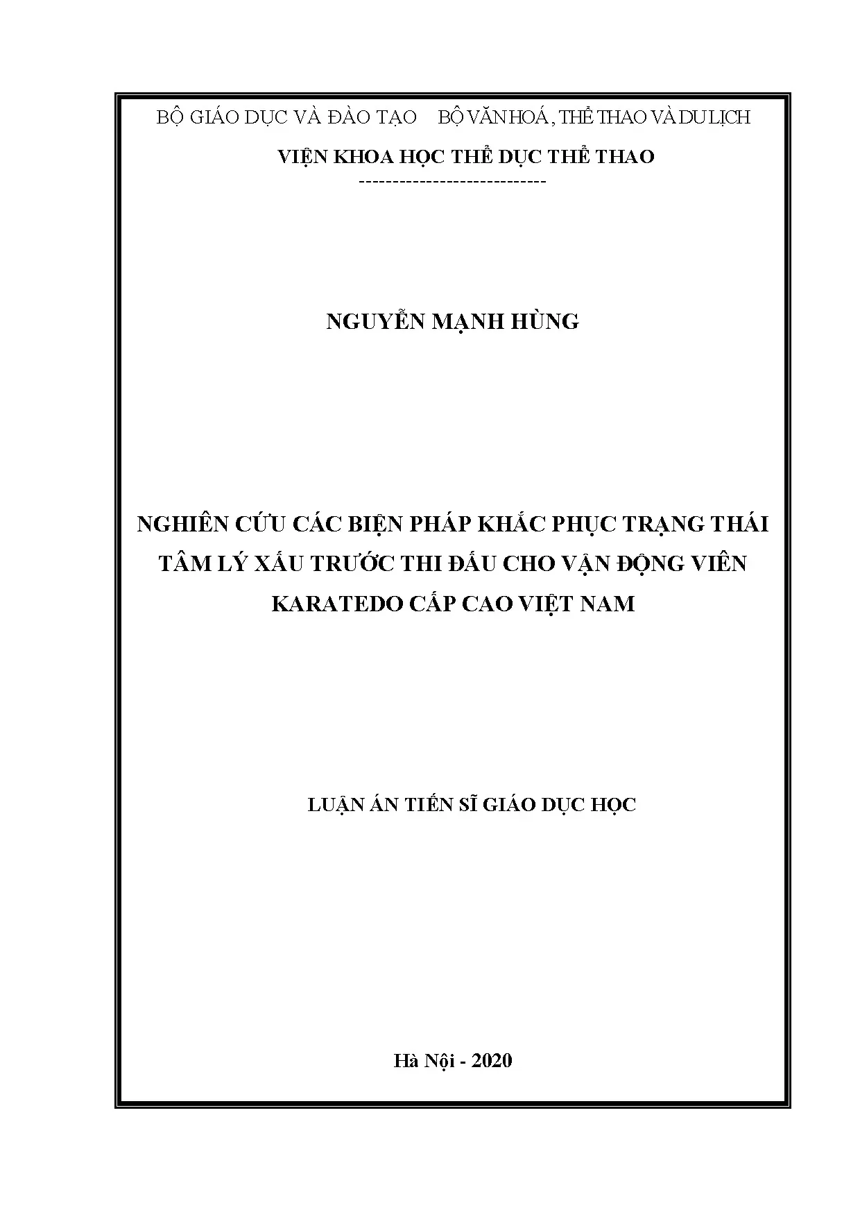 Nghiên cứu biện pháp khắc phục tâm lý xấu cho VĐV Karatedo cấp cao