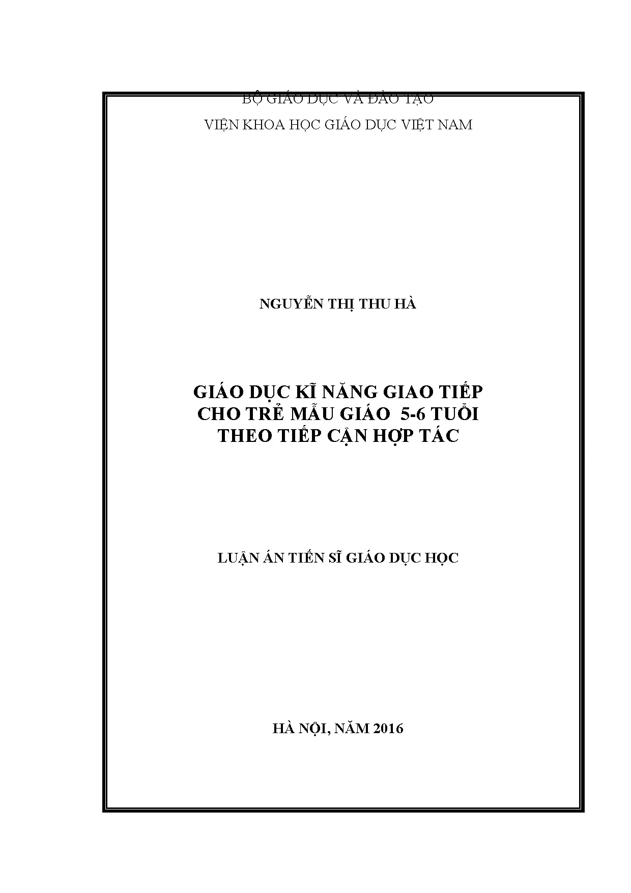 Giáo dục kỹ năng giao tiếp trẻ mẫu giáo 5-6 tuổi theo tiếp cận hợp tác