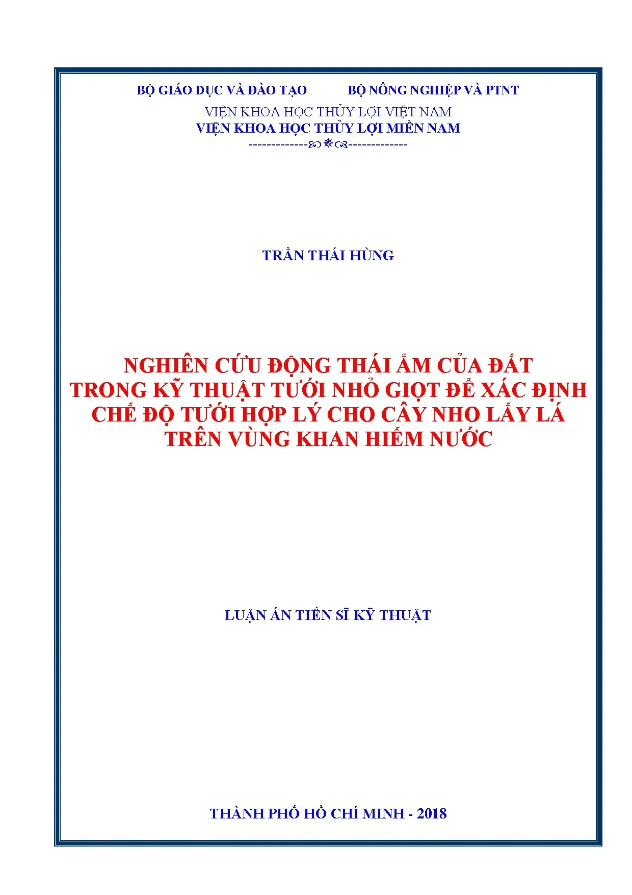 Nghiên cứu động thái ẩm đất trong tưới nhỏ giọt cho cây nho
