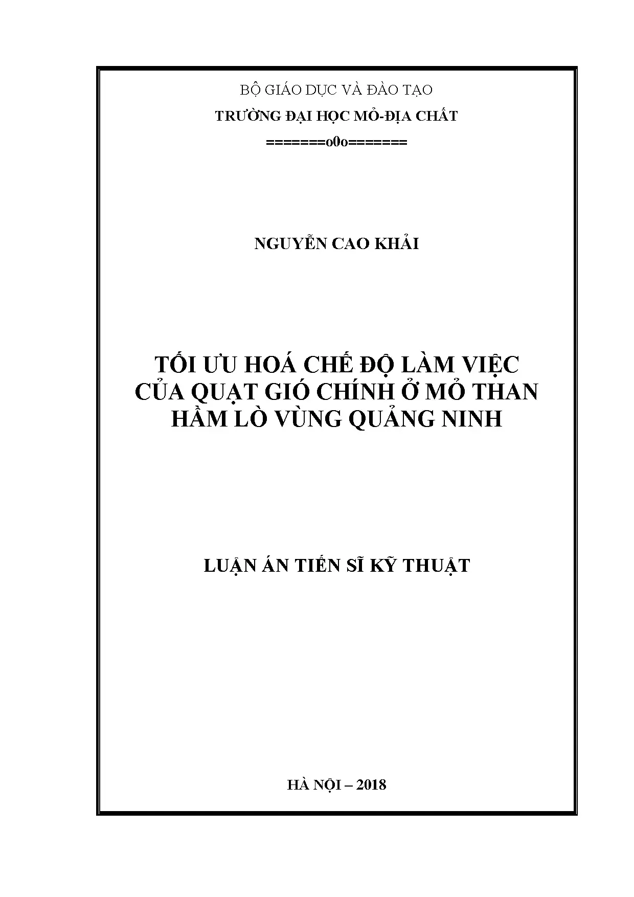Tối ưu hóa chế độ làm việc quạt gió mỏ than Quảng Ninh