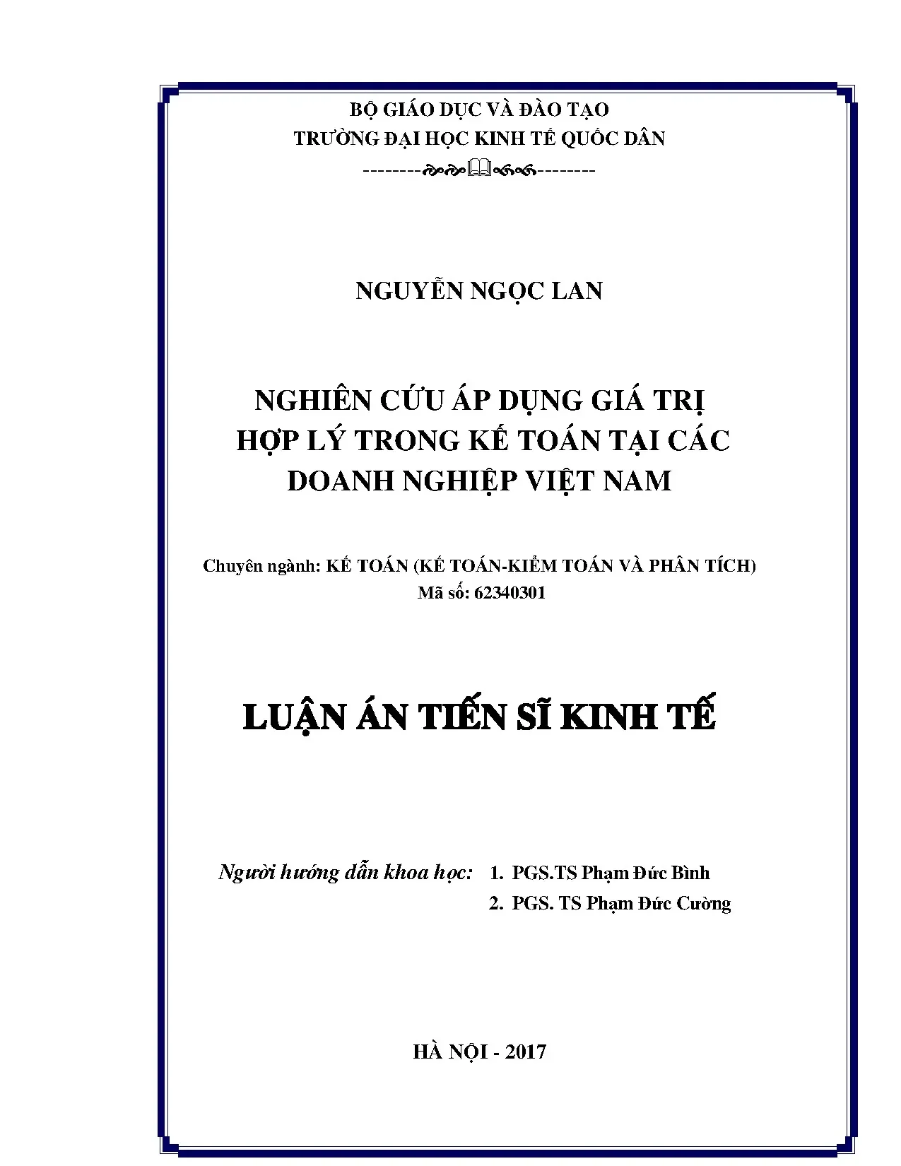 Nghiên cứu áp dụng giá trị hợp lý trong kế toán tại Việt Nam