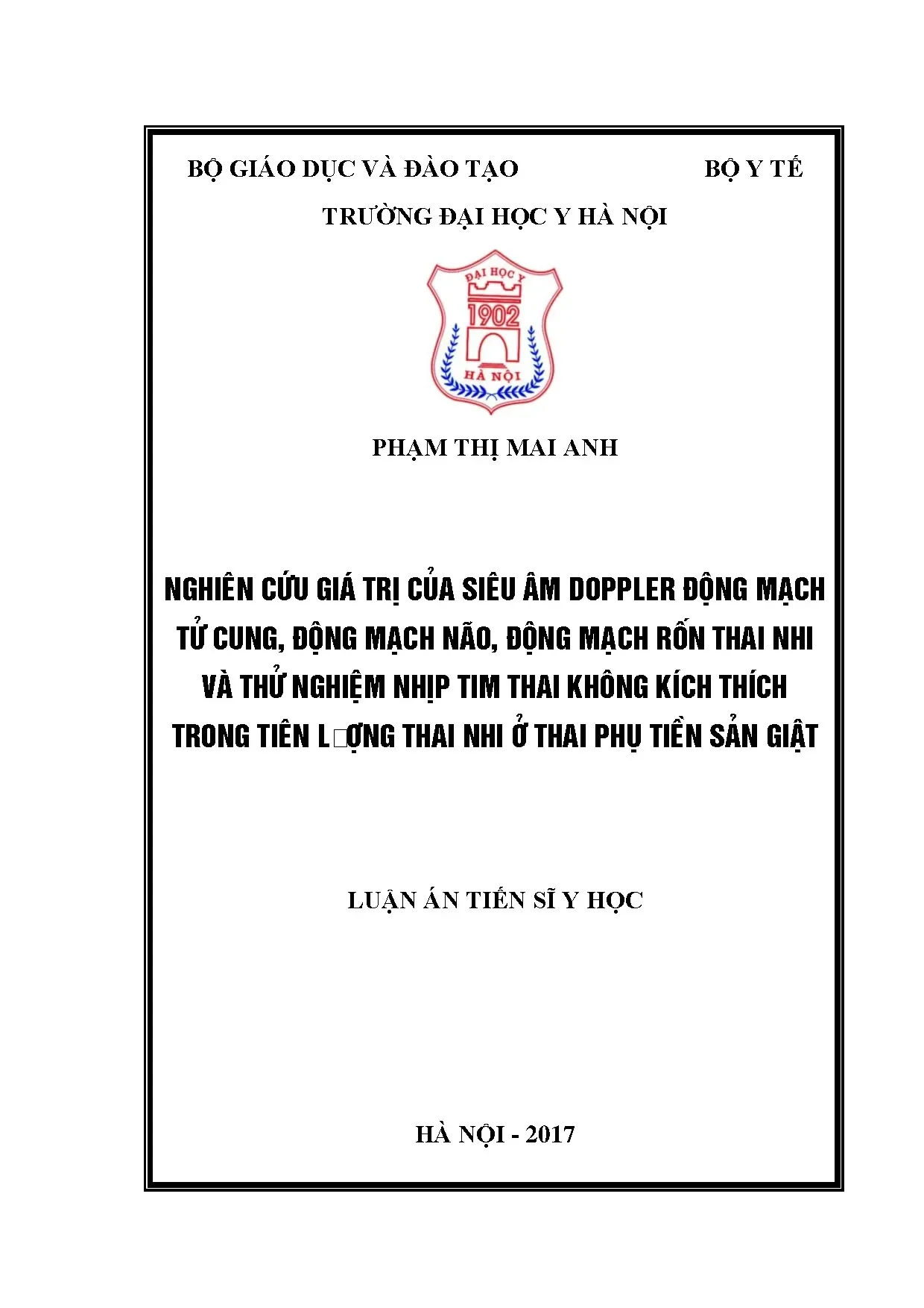 Siêu âm Doppler và thử nghiệm tim thai trong tiên lượng thai - Tiền sản giật