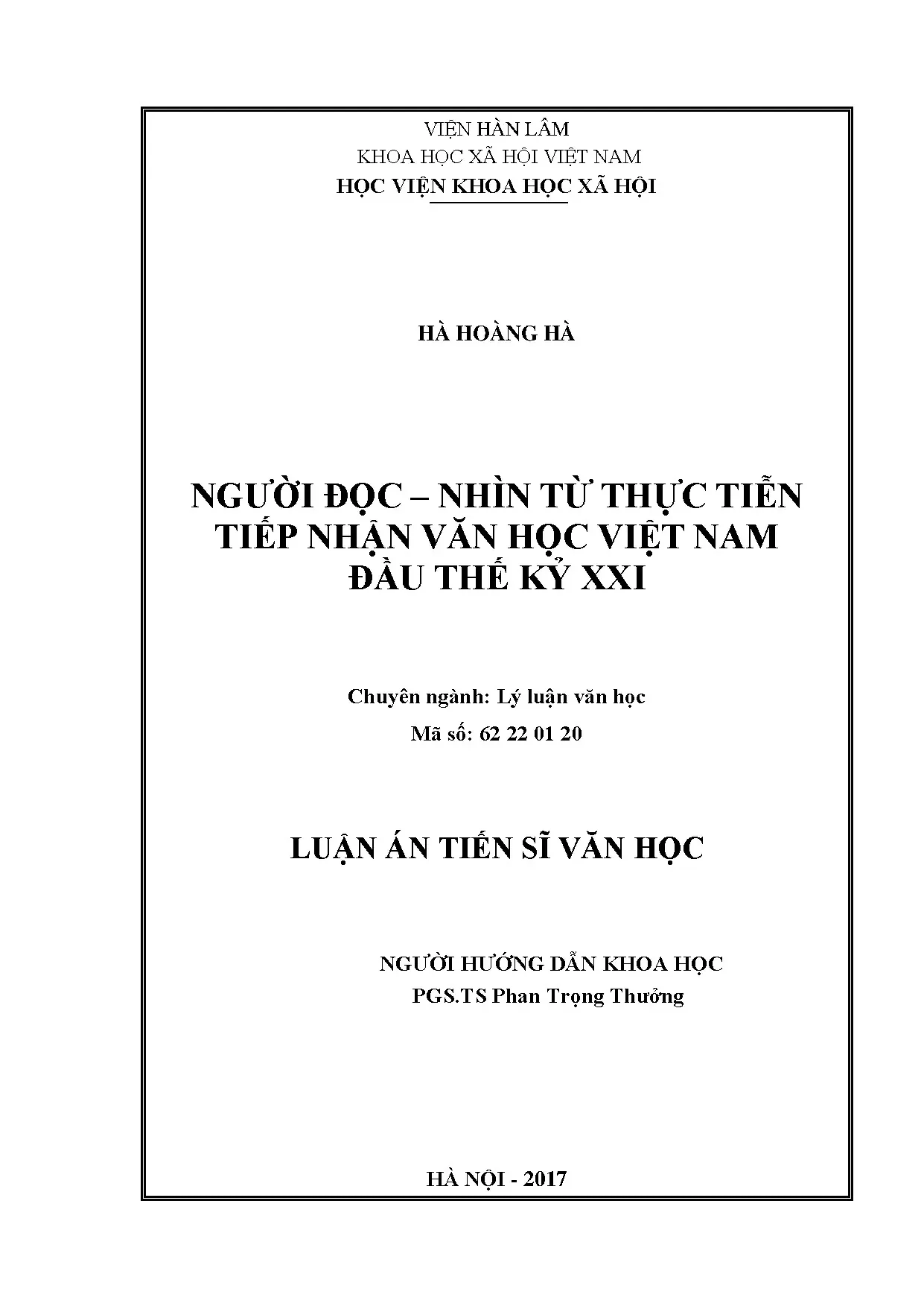 Người đọc trong tiếp nhận văn học Việt Nam đầu thế kỷ XXI