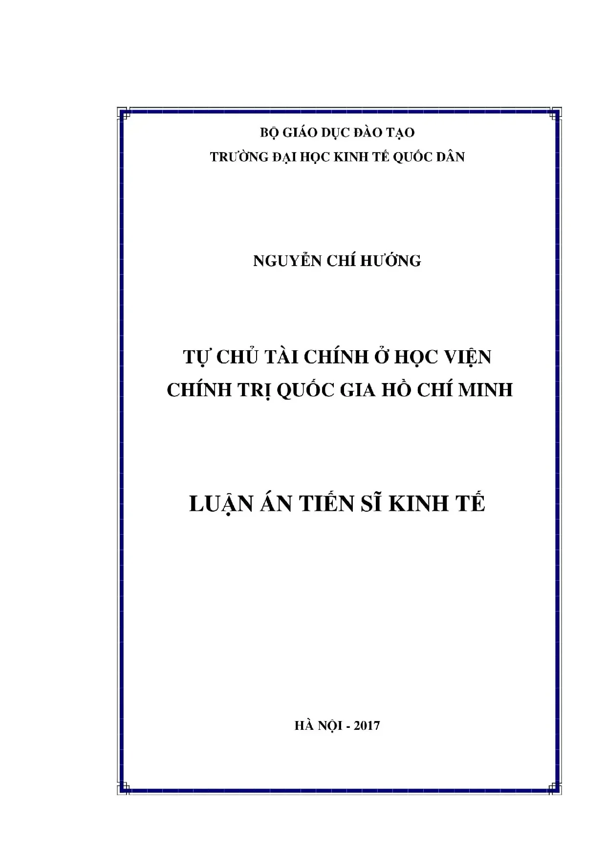 Tự chủ tài chính ở học viện chính trị quốc gia hồ chí minh l