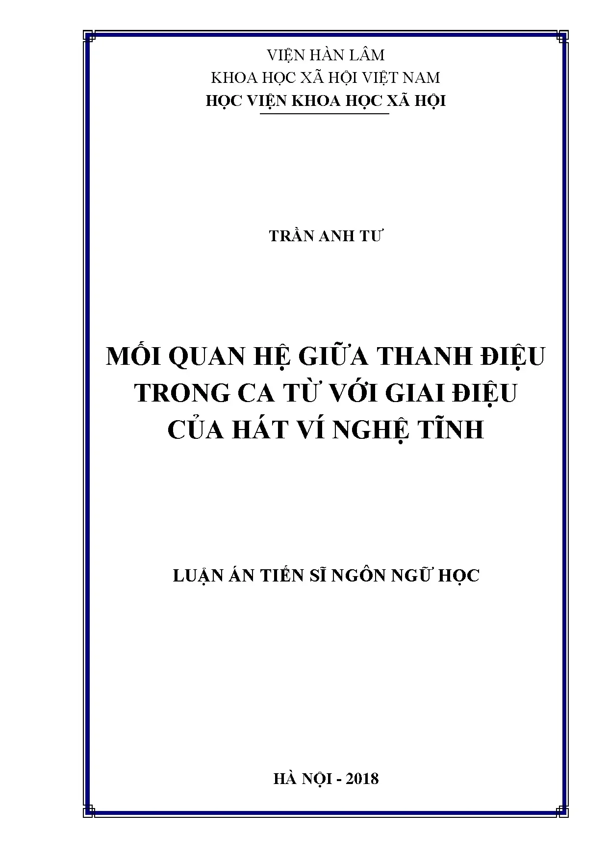 Nghiên cứu thanh điệu và giai điệu trong hát ví Nghệ Tĩnh