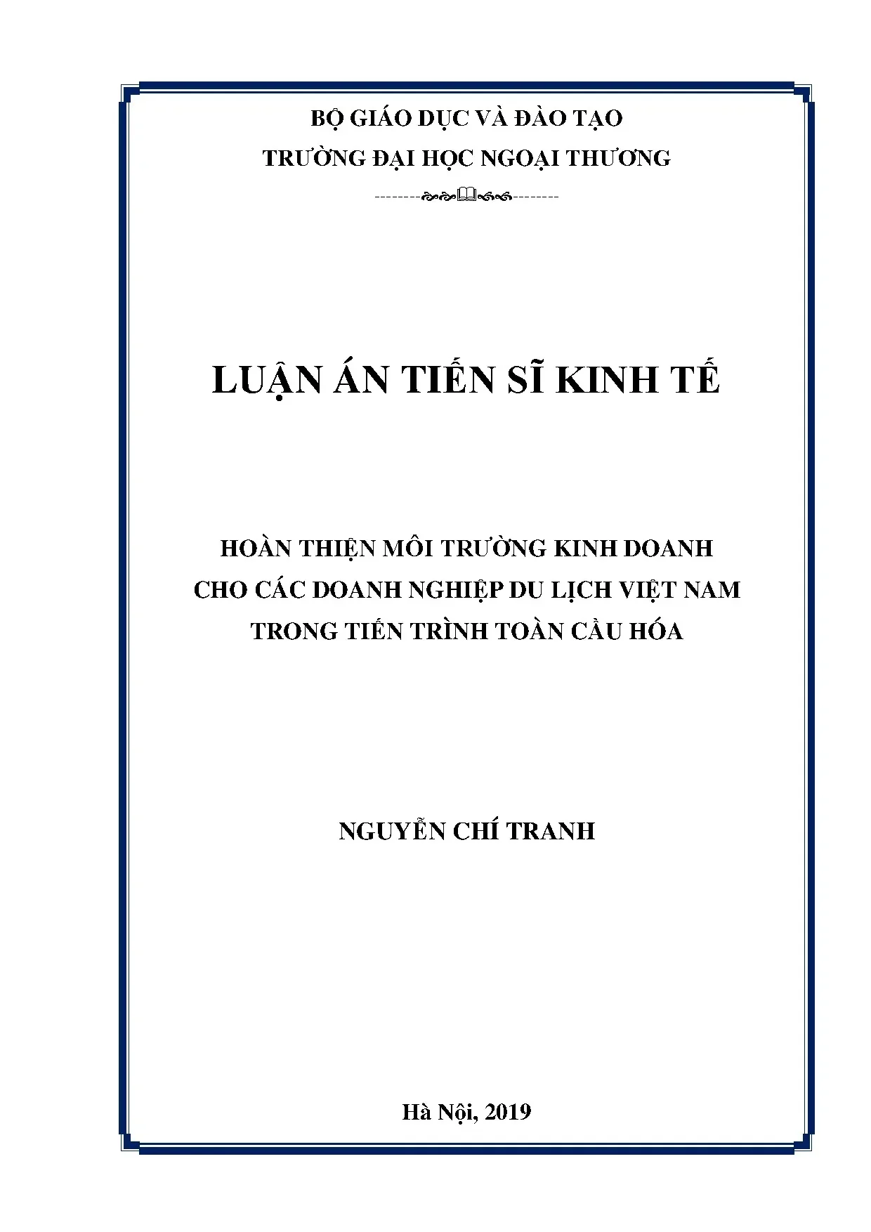 Hoàn thiện môi trường kinh doanh doanh nghiệp du lịch Việt Nam toàn cầu hóa