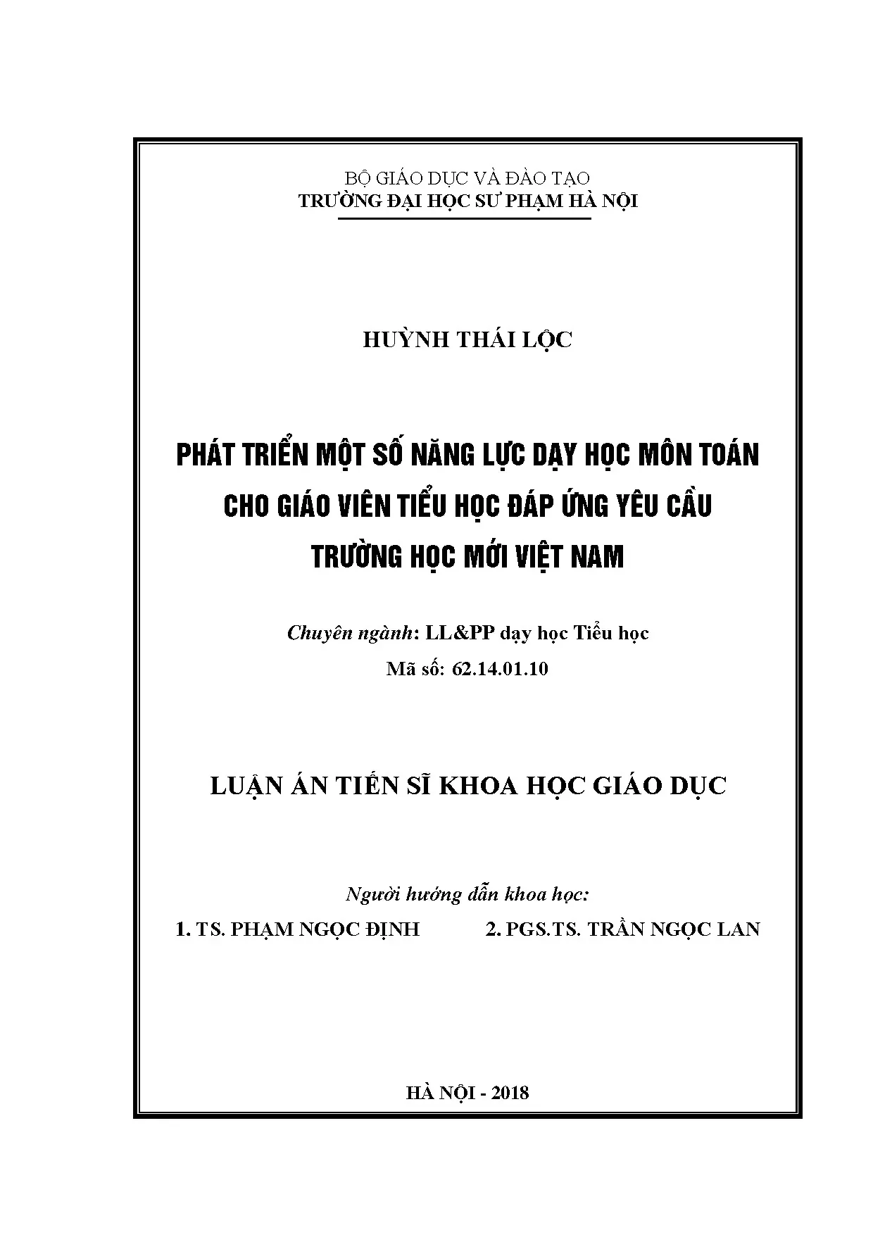 Năng lực dạy học toán cho giáo viên tiểu học trong THMVN