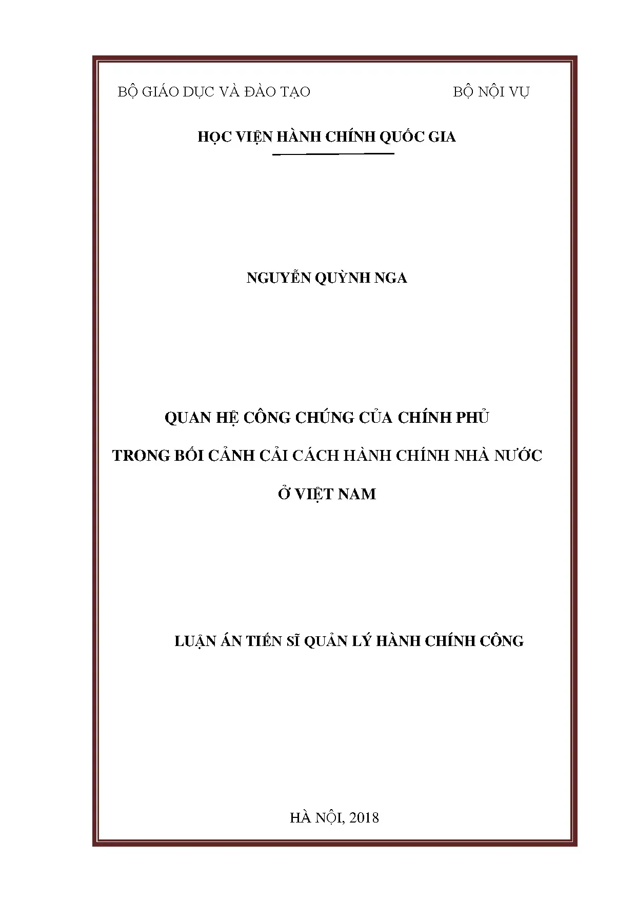 Quan hệ công chúng chính phủ trong cải cách hành chính Việt Nam