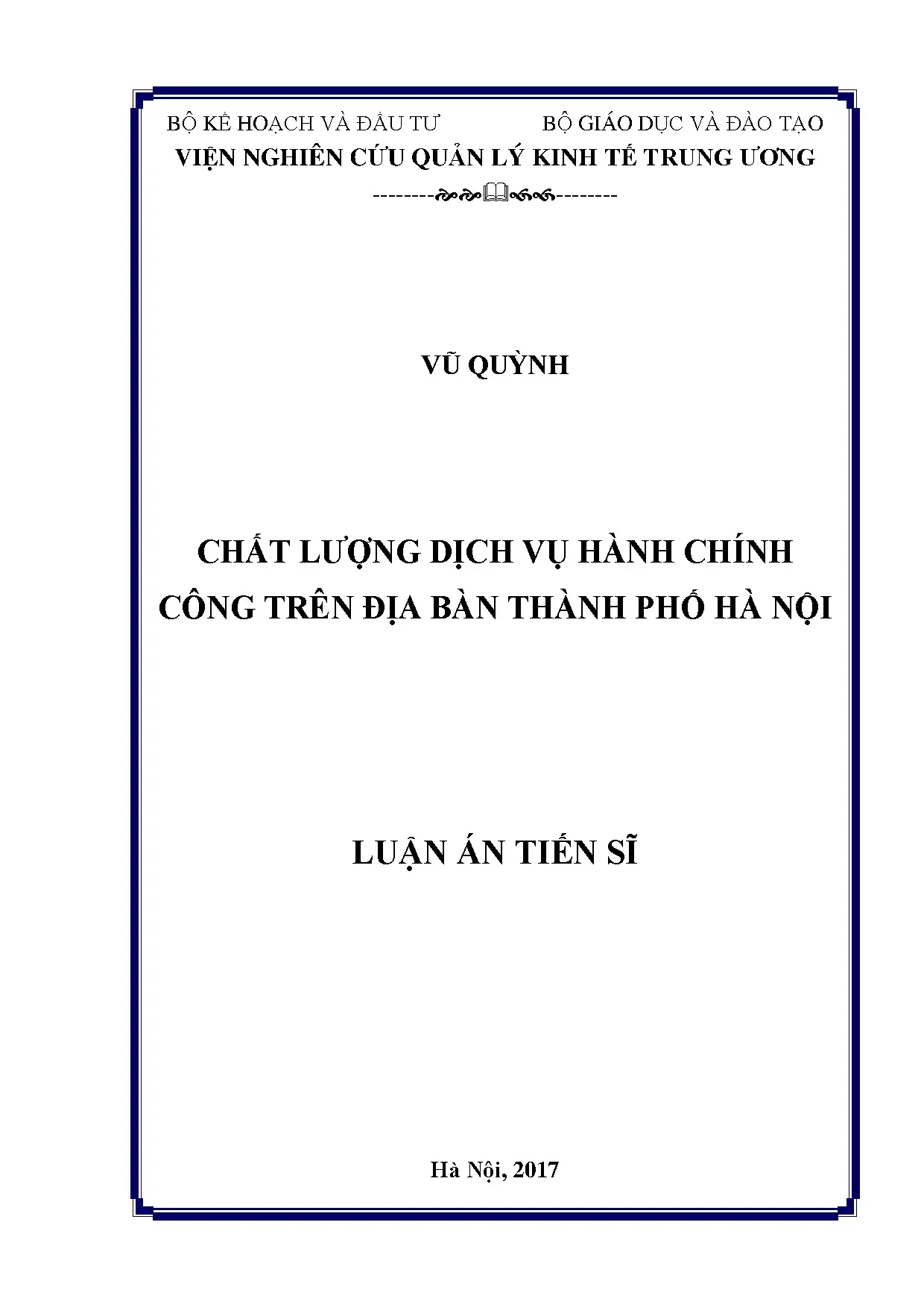 Chất lượng dịch vụ hành chính công Hà Nội - Luận án tiến sĩ