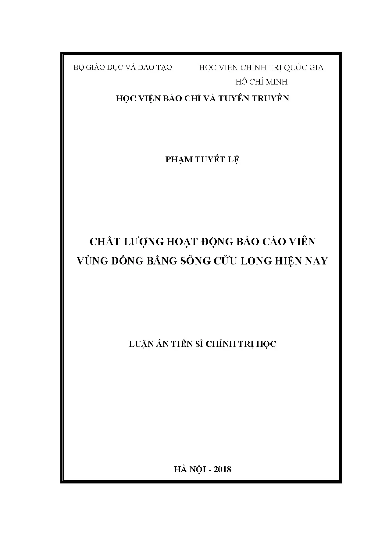 Chất lượng hoạt động báo cáo viên vùng ĐBSCL hiện nay
