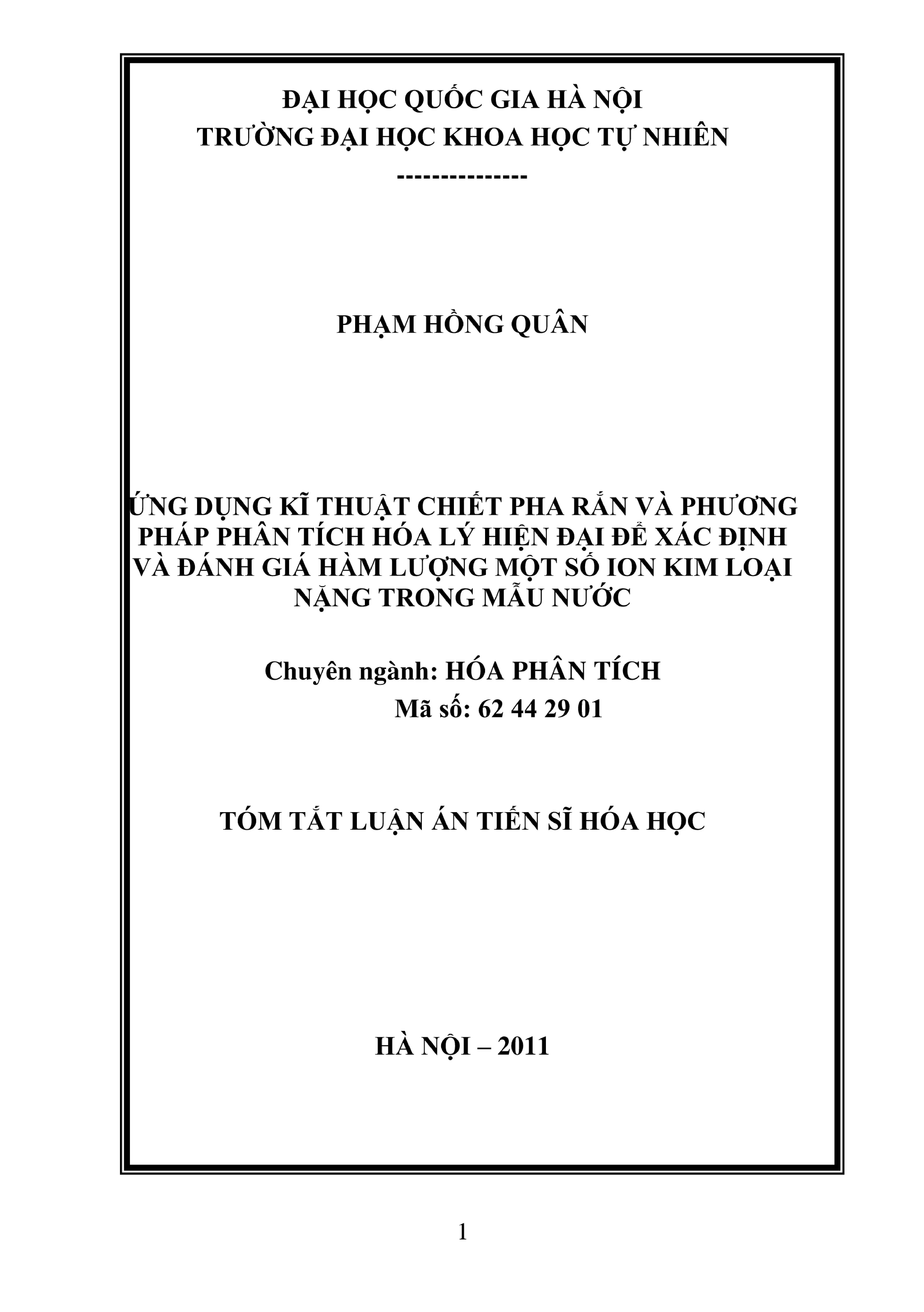 Xác định ion kim loại nặng trong nước bằng chiết pha rắn