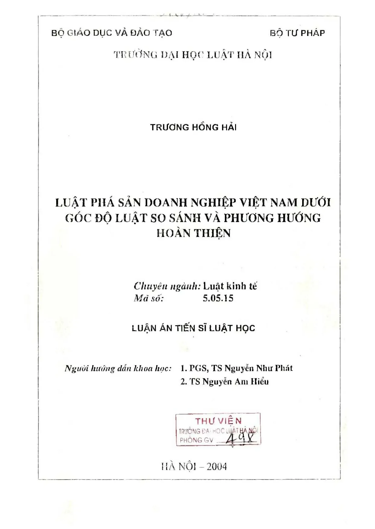 Luật phá sản doanh nghiệp Việt Nam - So sánh và hoàn thiện