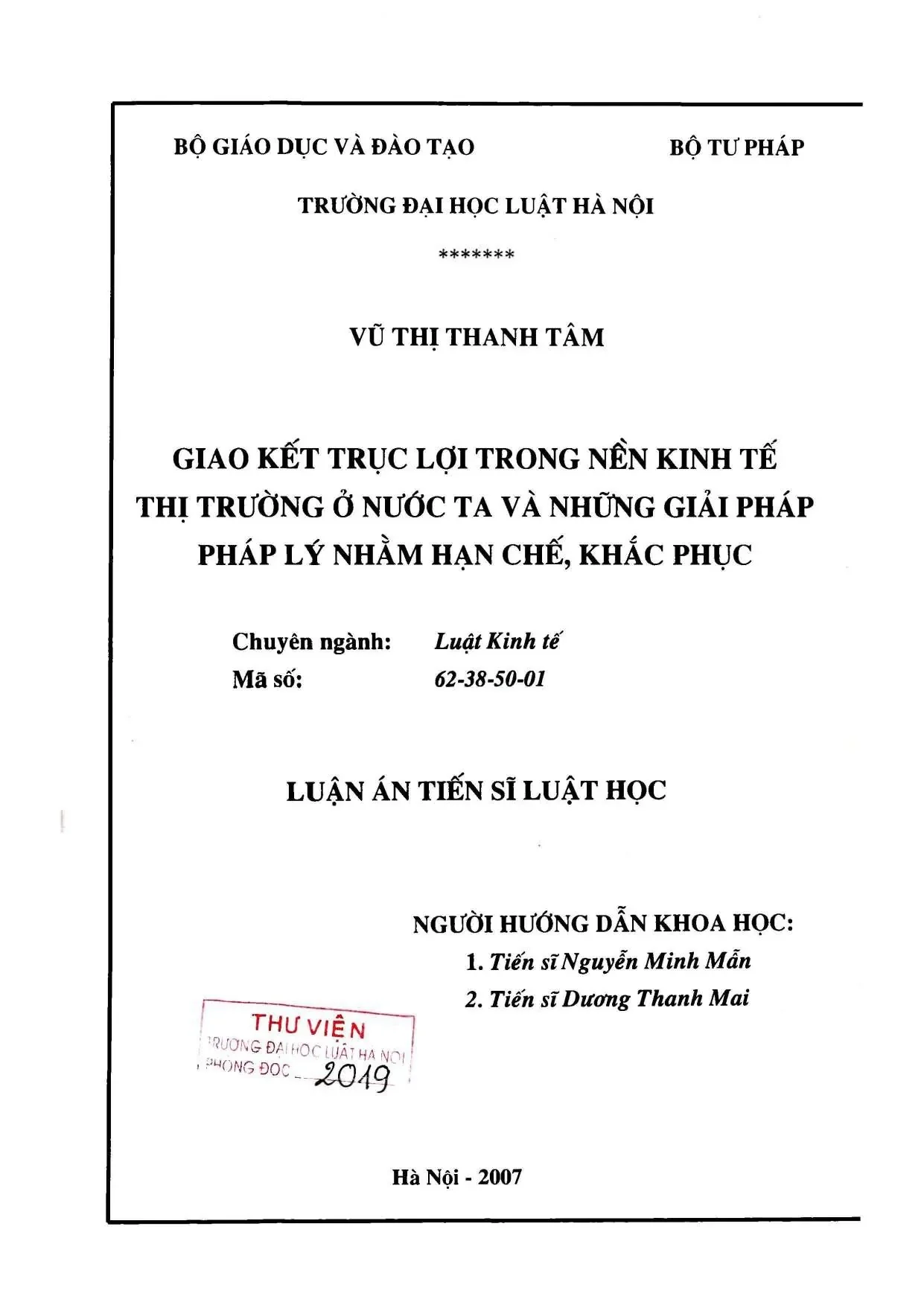 Luận án Giao kết trục lợi trong Kinh tế thị trường Việt Nam
