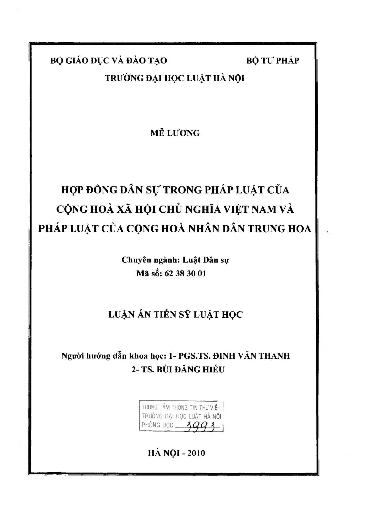 Hợp đồng dân sự trong pháp luật Việt Nam và Trung Quốc