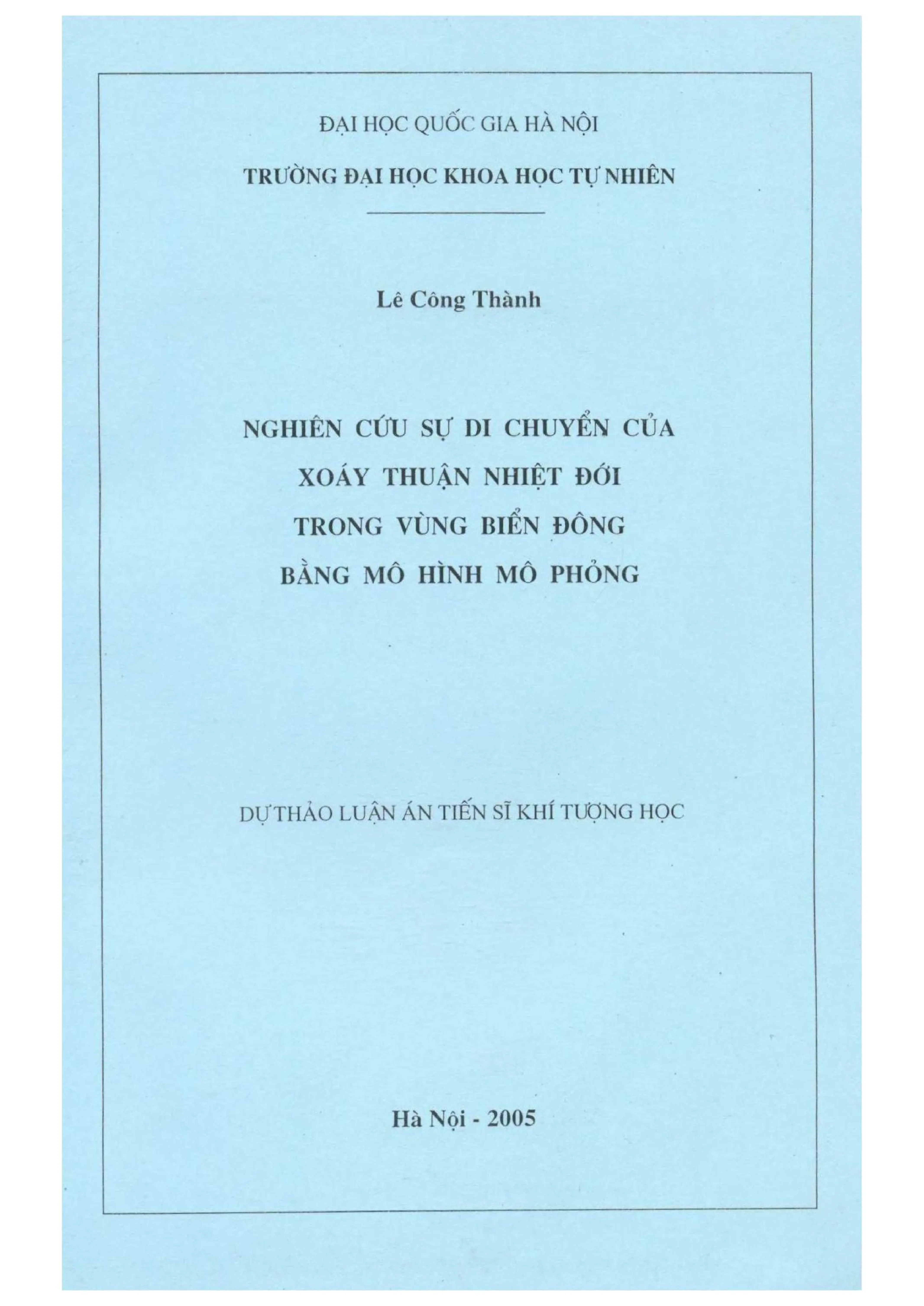 Nghiên cứu di chuyển xoáy thuận nhiệt đới bằng mô hình
