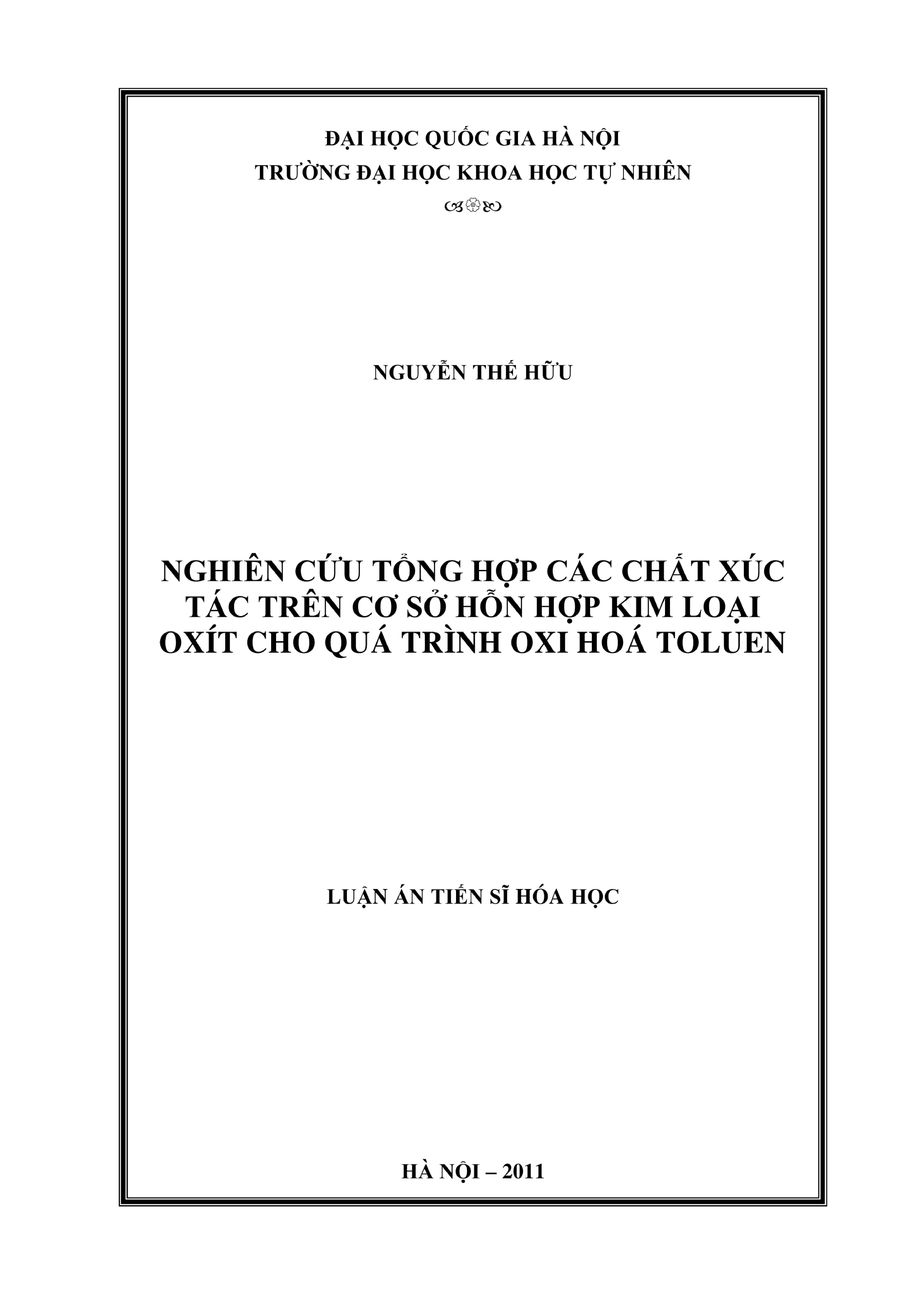 Nghiên cứu xúc tác perovskit và spinel cho oxi hóa toluen