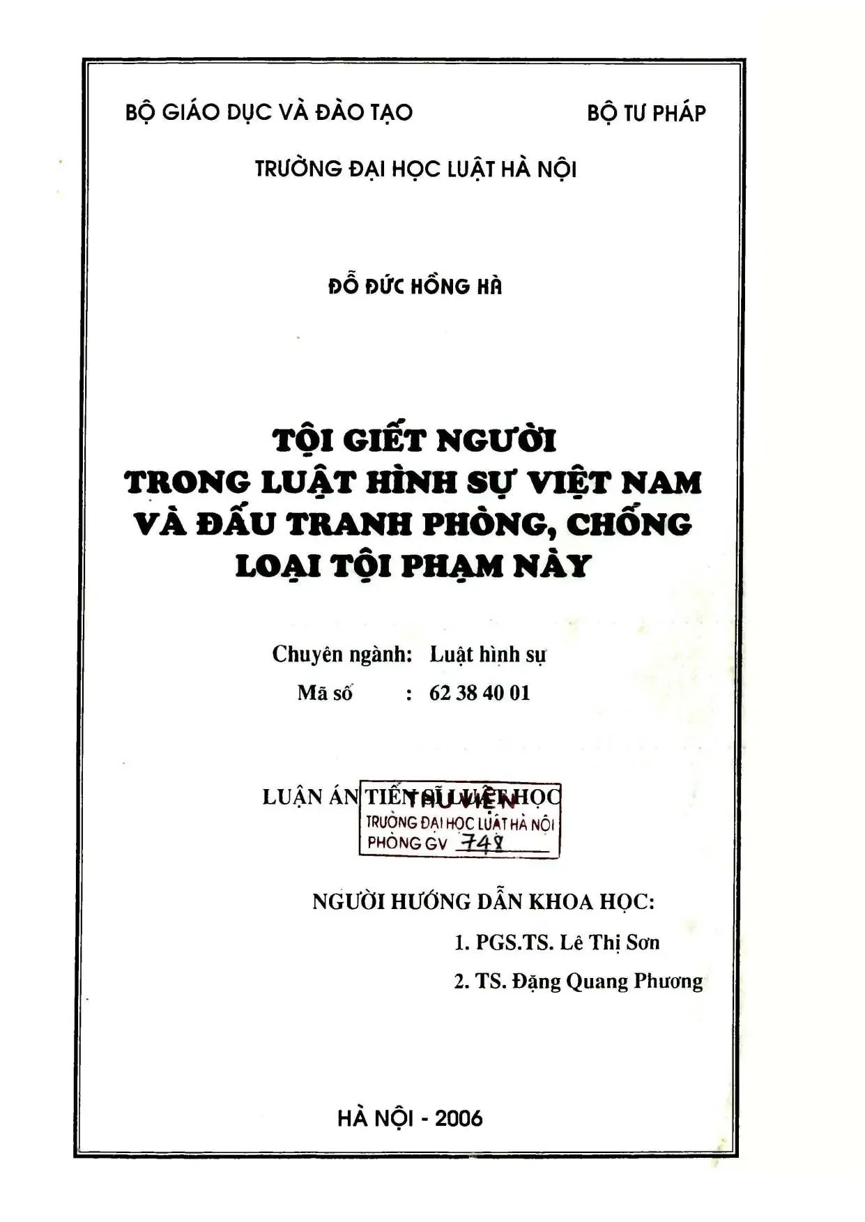 Luận án: Tội giết người trong luật hình sự Việt Nam