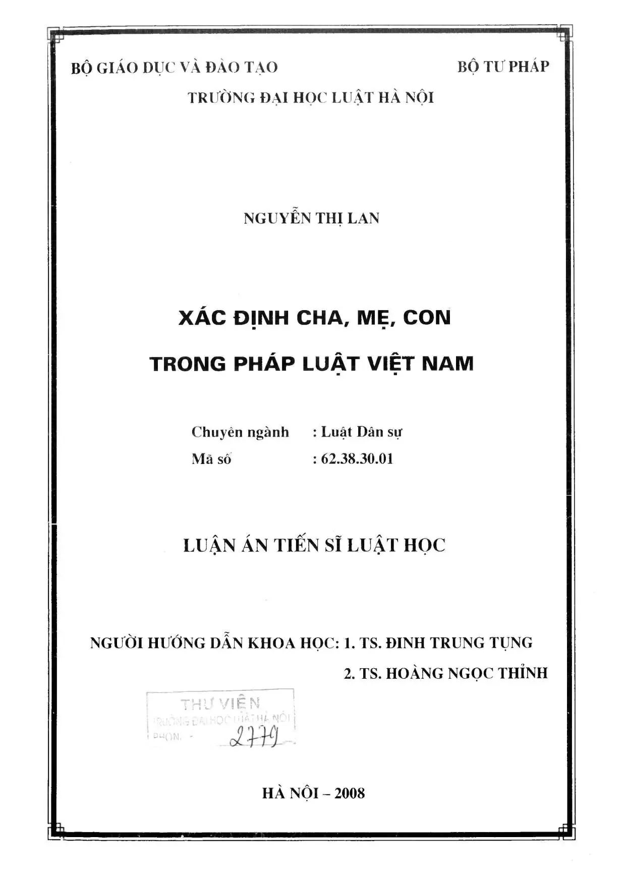 Luận án tiến sĩ luật học xác định cha mẹ con trong pháp luật