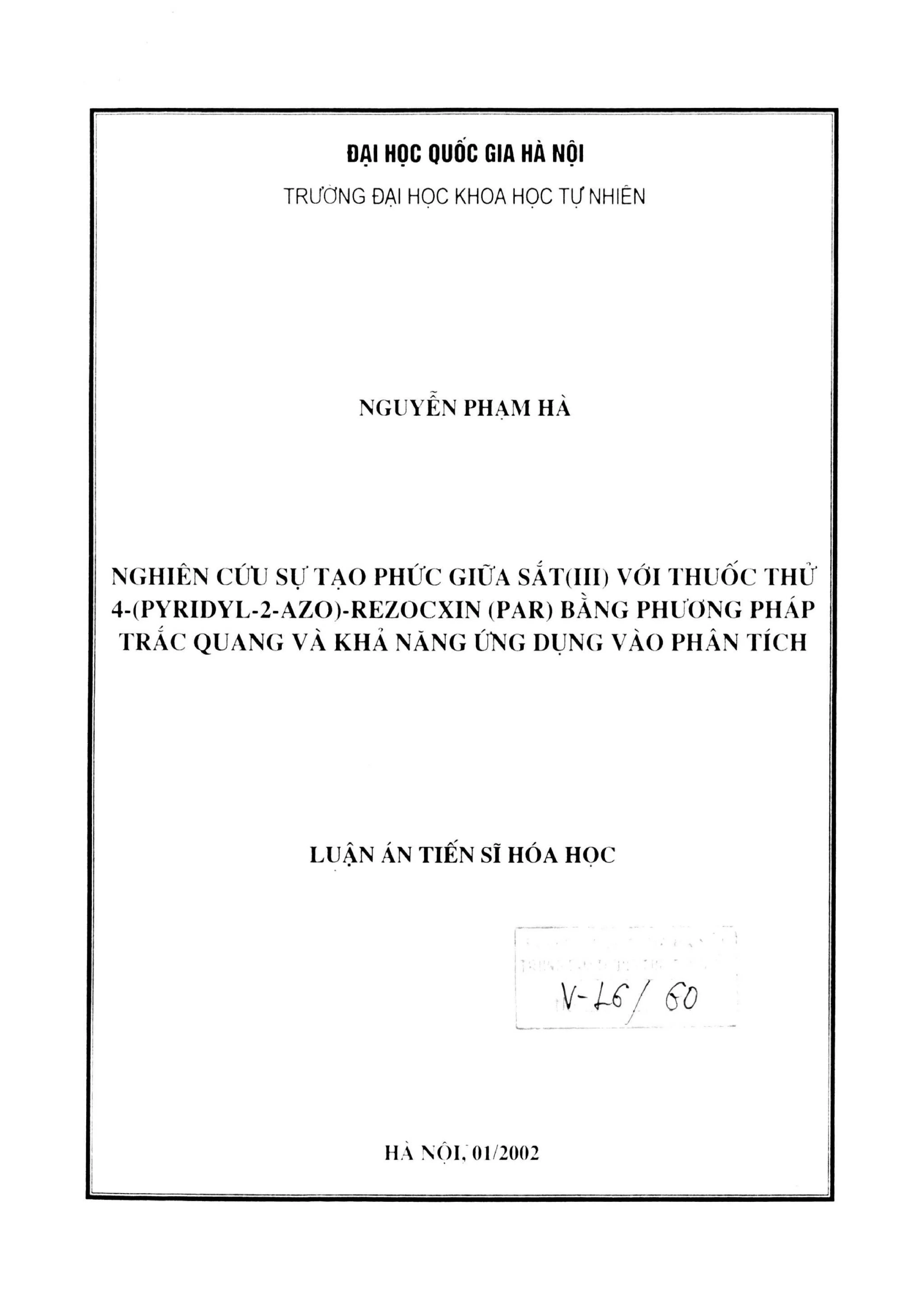 Nghiên cứu phức Sắt(III) với PAR bằng phương pháp trắc quang