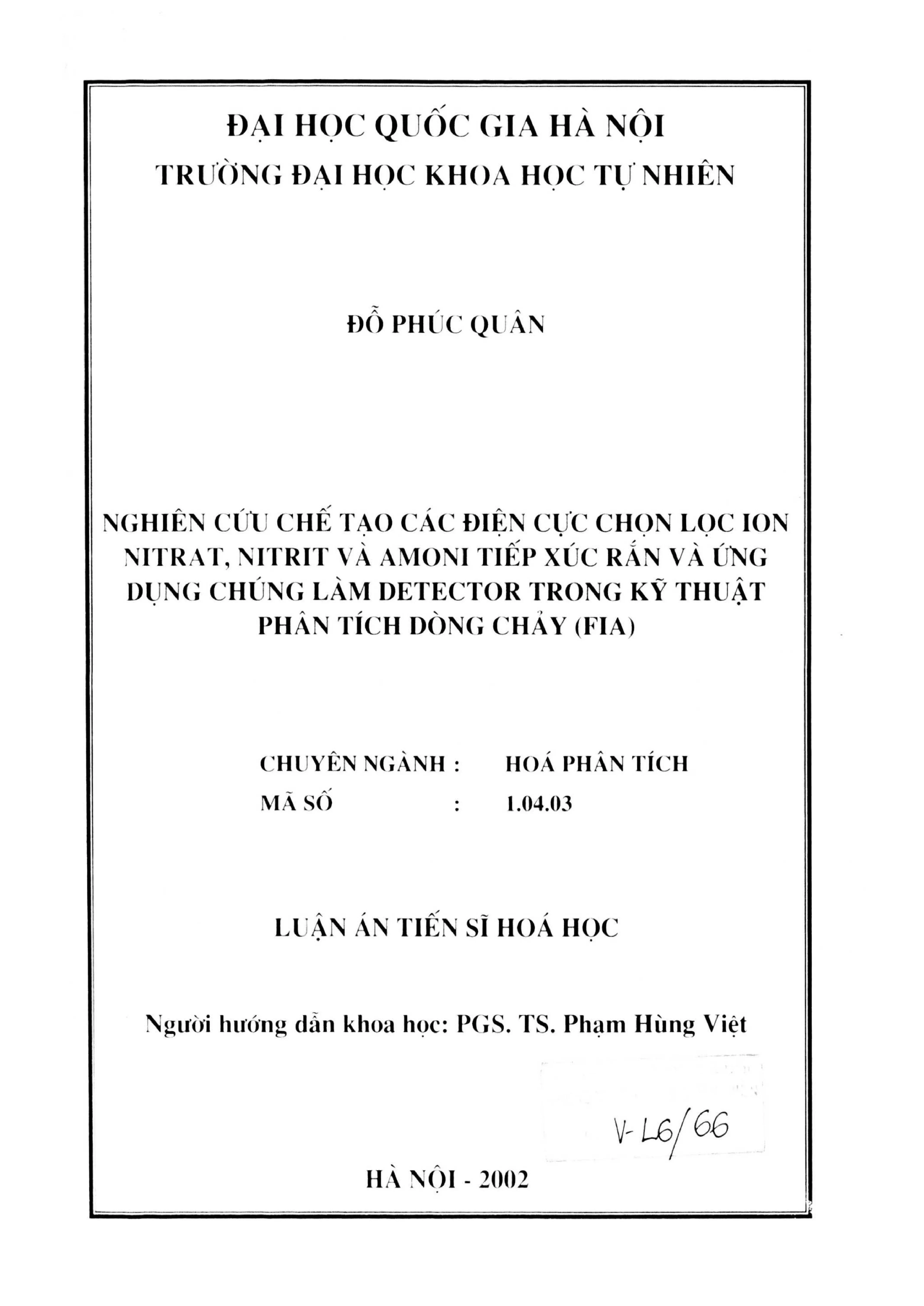 Điện cực chọn lọc ion nitrat, nitrit, amoni và FIA
