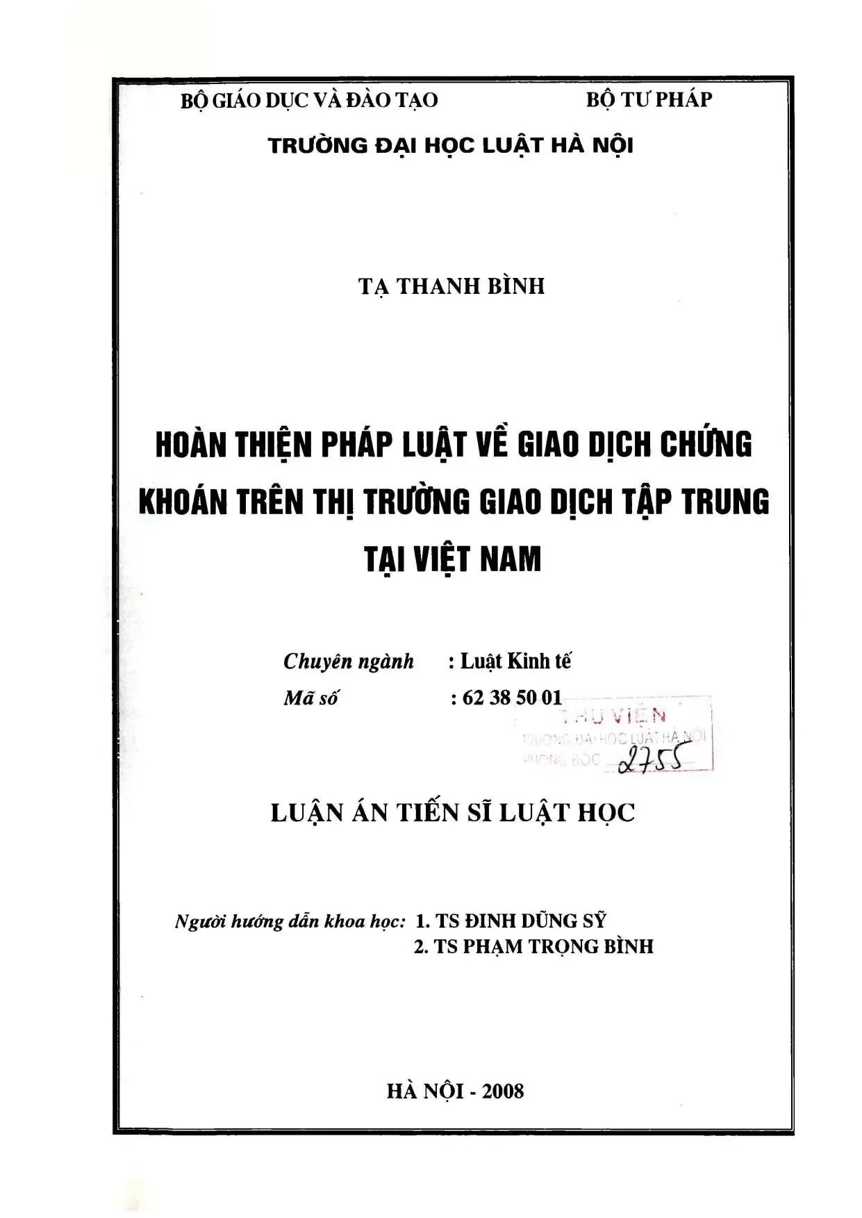 Hoàn thiện pháp luật giao dịch chứng khoán tập trung tại Việt Nam