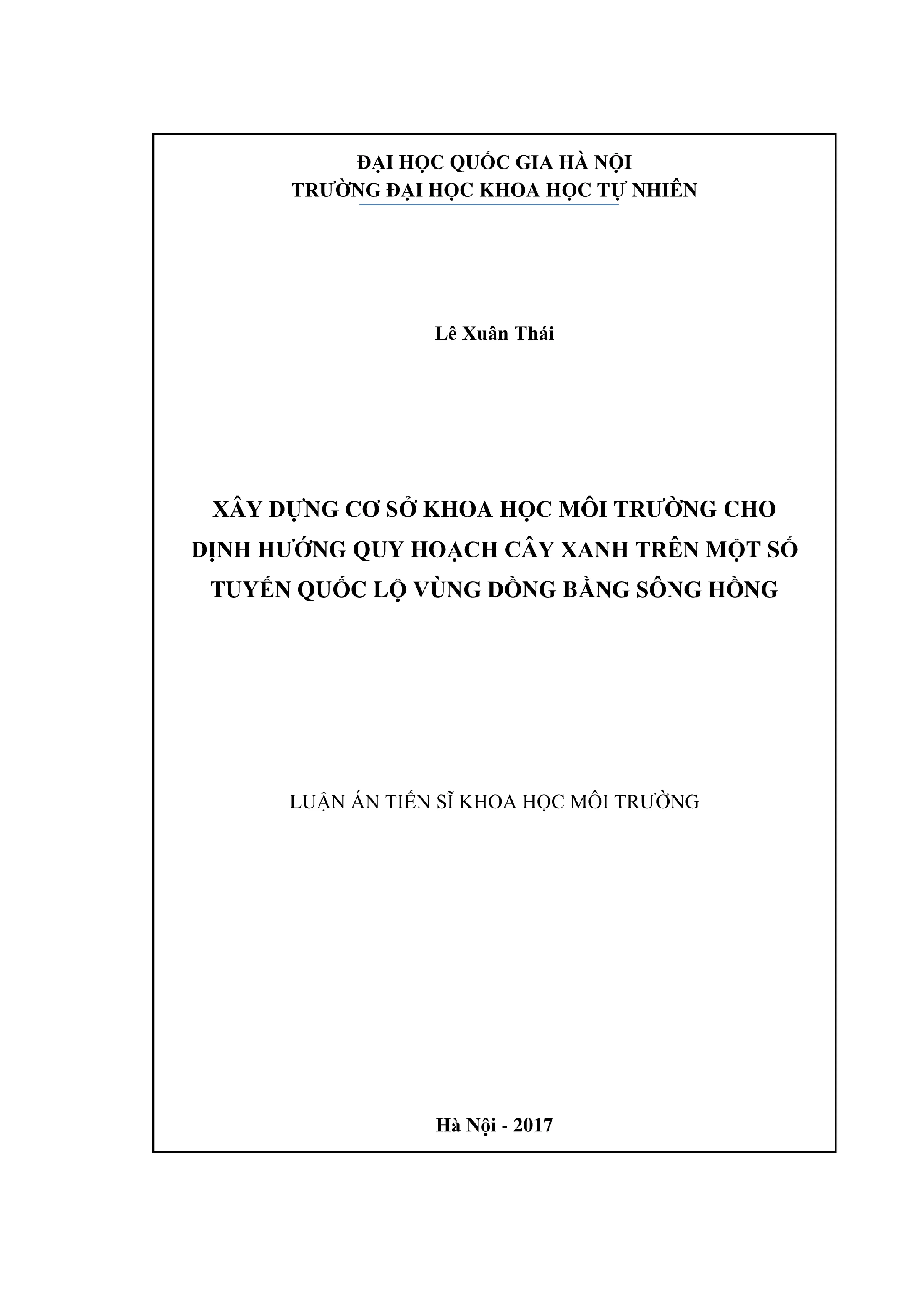 Cơ sở khoa học môi trường cho quy hoạch cây xanh quốc lộ vùng đồng bằng sông Hồng