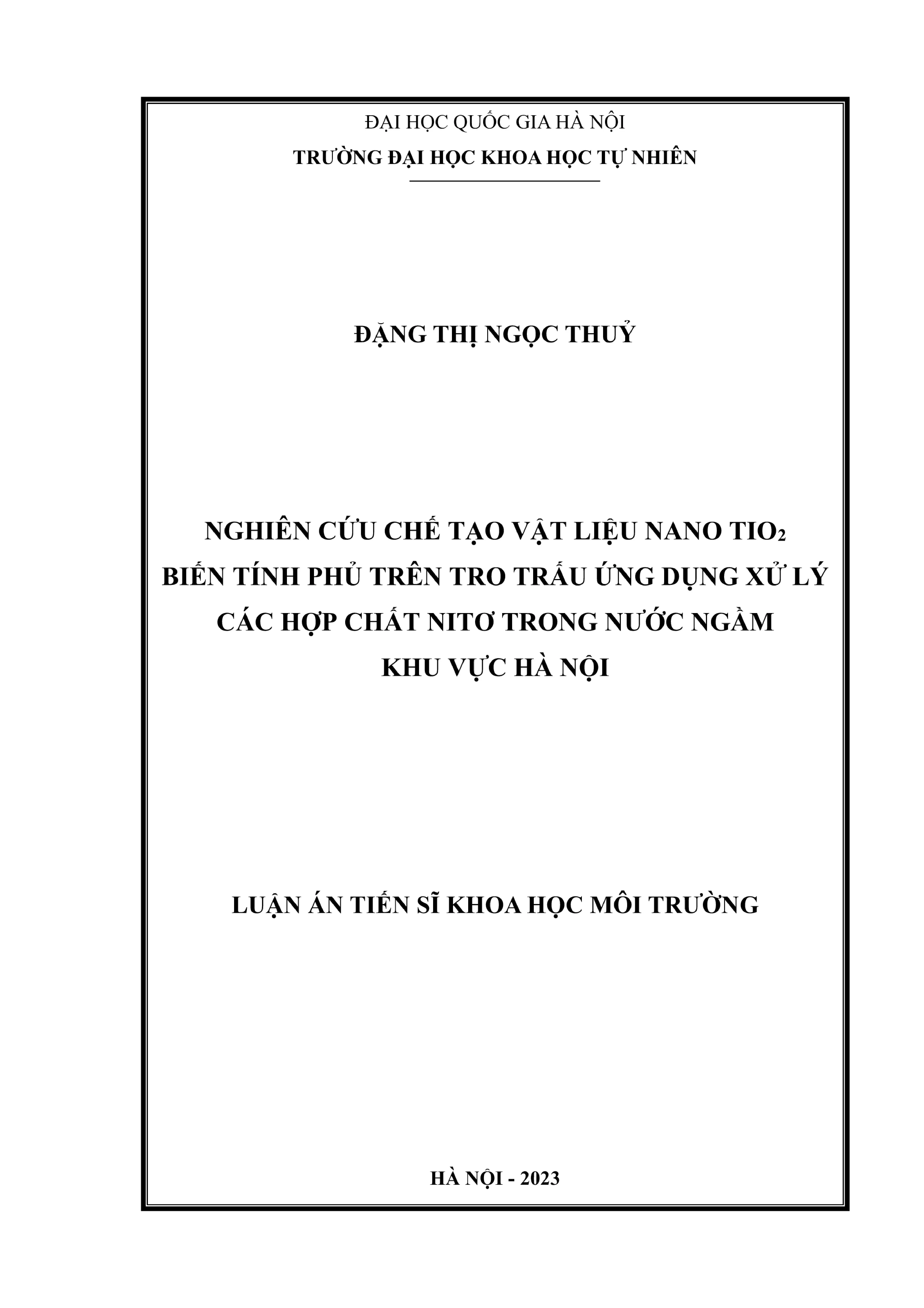 Nghiên cứu chế tạo vật liệu nano TiO2 biến tính xử lý hợp chất nitơ