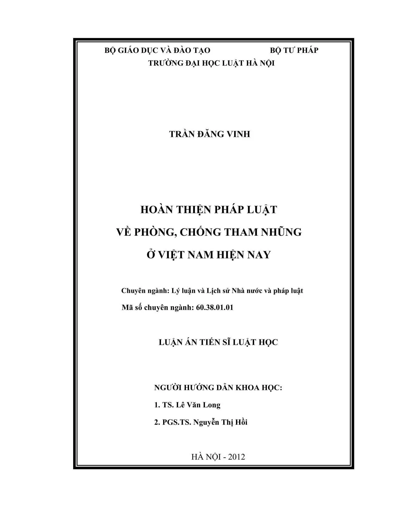 Hoàn thiện pháp luật phòng chống tham nhũng ở Việt Nam